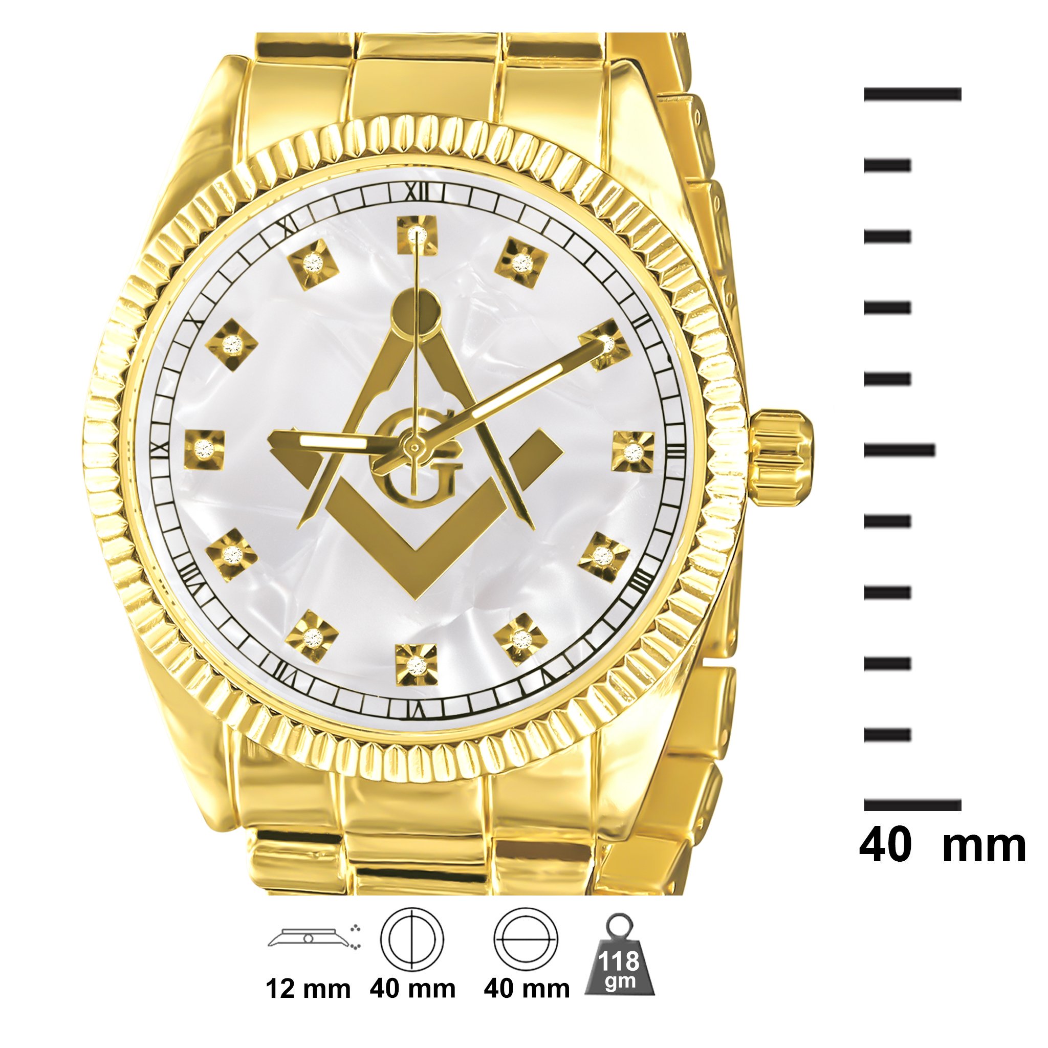 COLOSSAL MASONIC ICED METAL WATCH featuring a bling metal design, CZ stoned bracelet, and bullet indices on the dial.