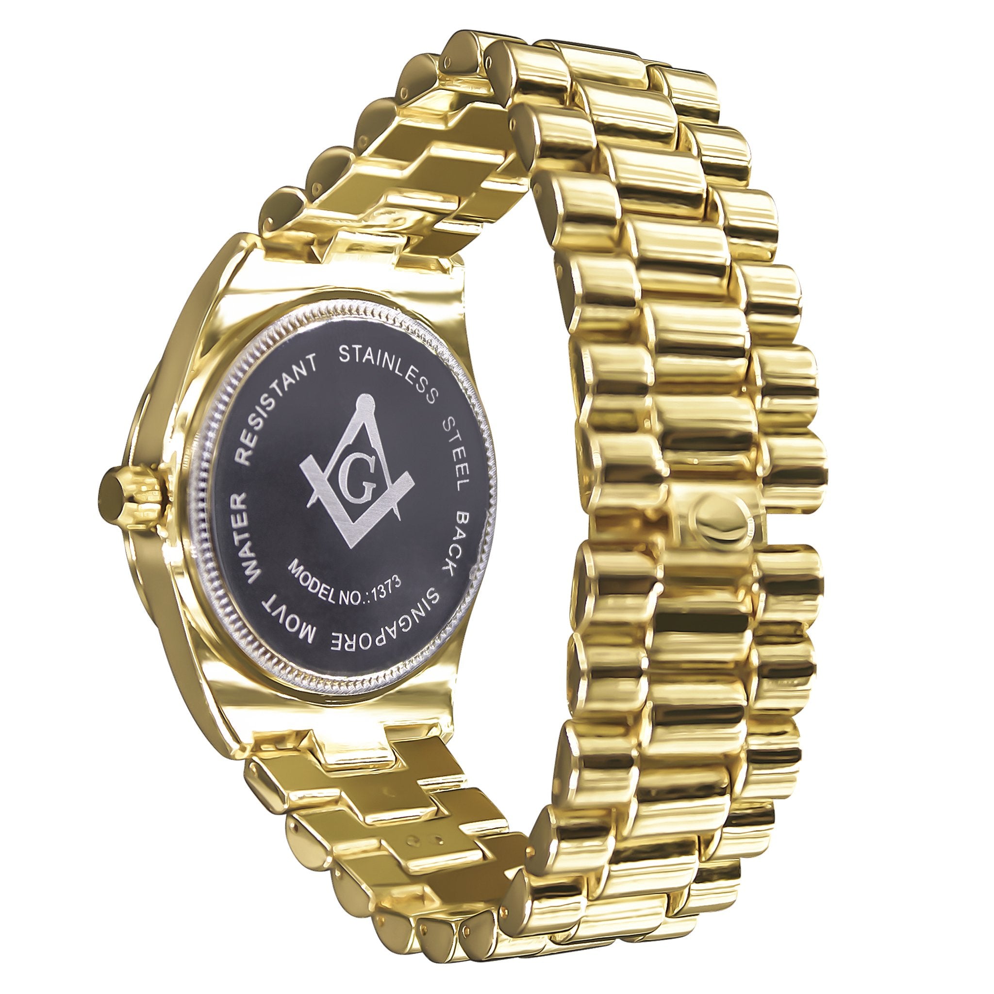 COLOSSAL MASONIC ICED METAL WATCH featuring a bling metal design with CZ stones and a stylish dial.