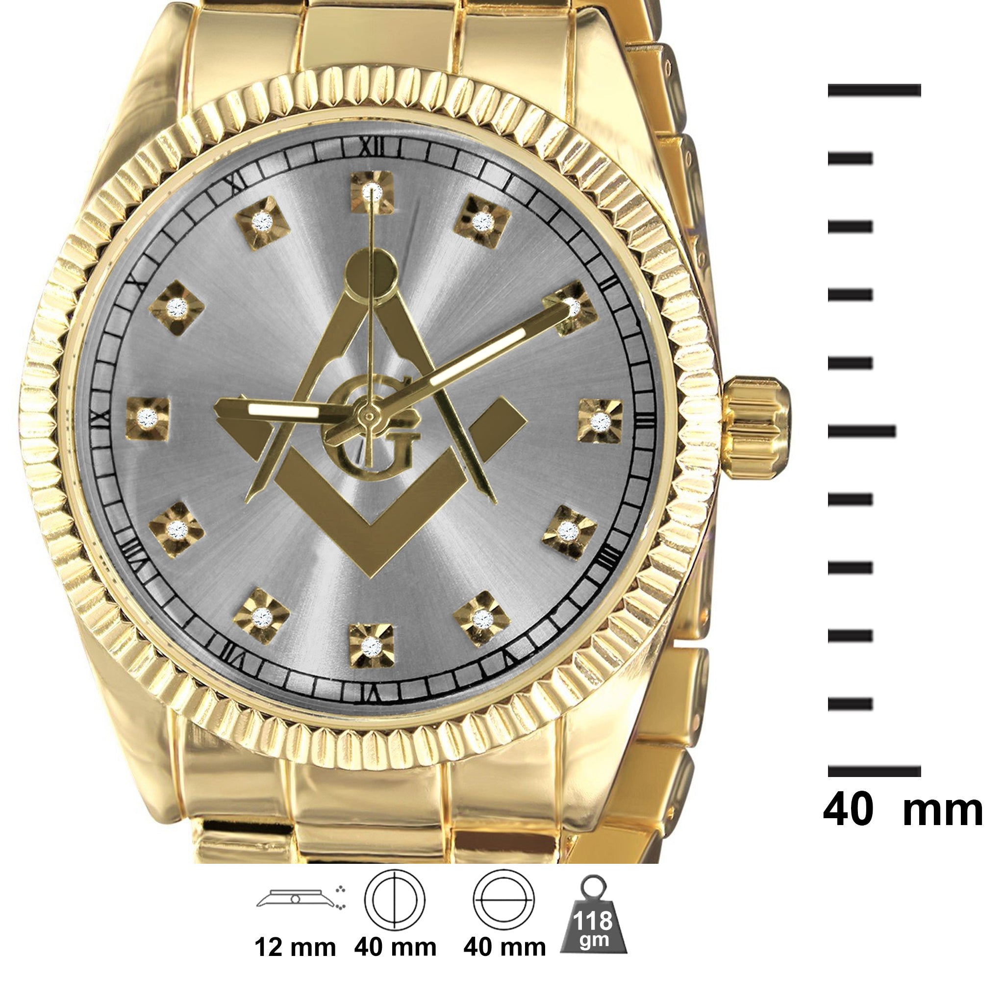 COLOSSAL MASONIC ICED METAL WATCH featuring a bling metal design with CZ stones and a stylish dial.