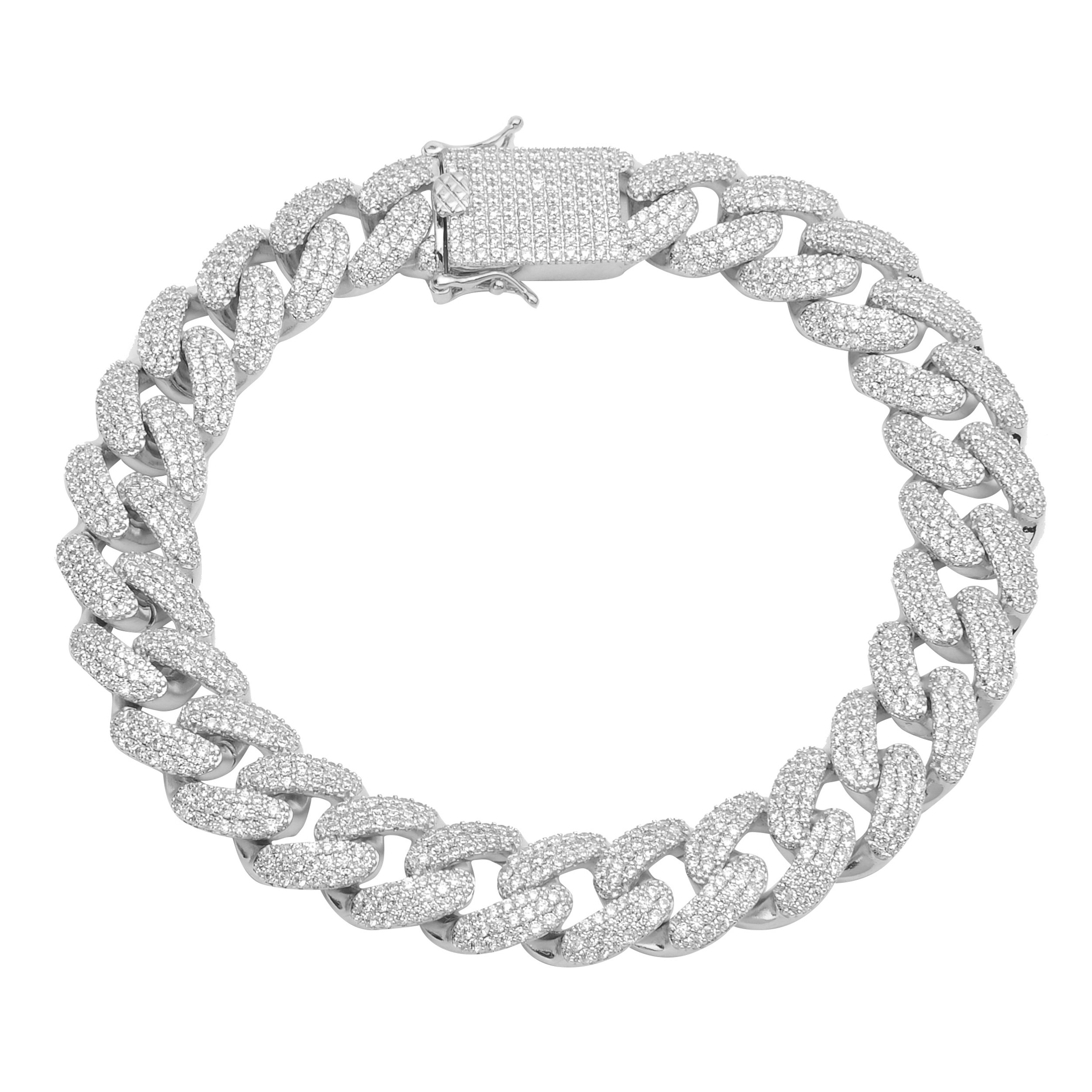 COLT 12 MM Cuban Bracelet featuring sparkling cubic zirconia stones set in a solid brass design, showcasing a high gloss polish.