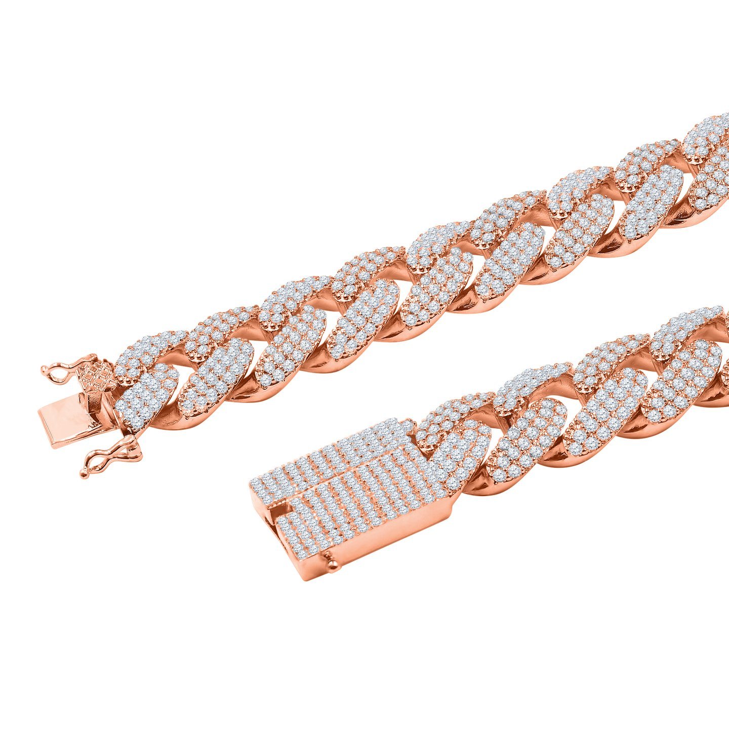 COLT 12MM Cuban Chain featuring luxurious Cubic Zirconia stones in brass TRI-color and rose gold, showcasing a bold and elegant design.