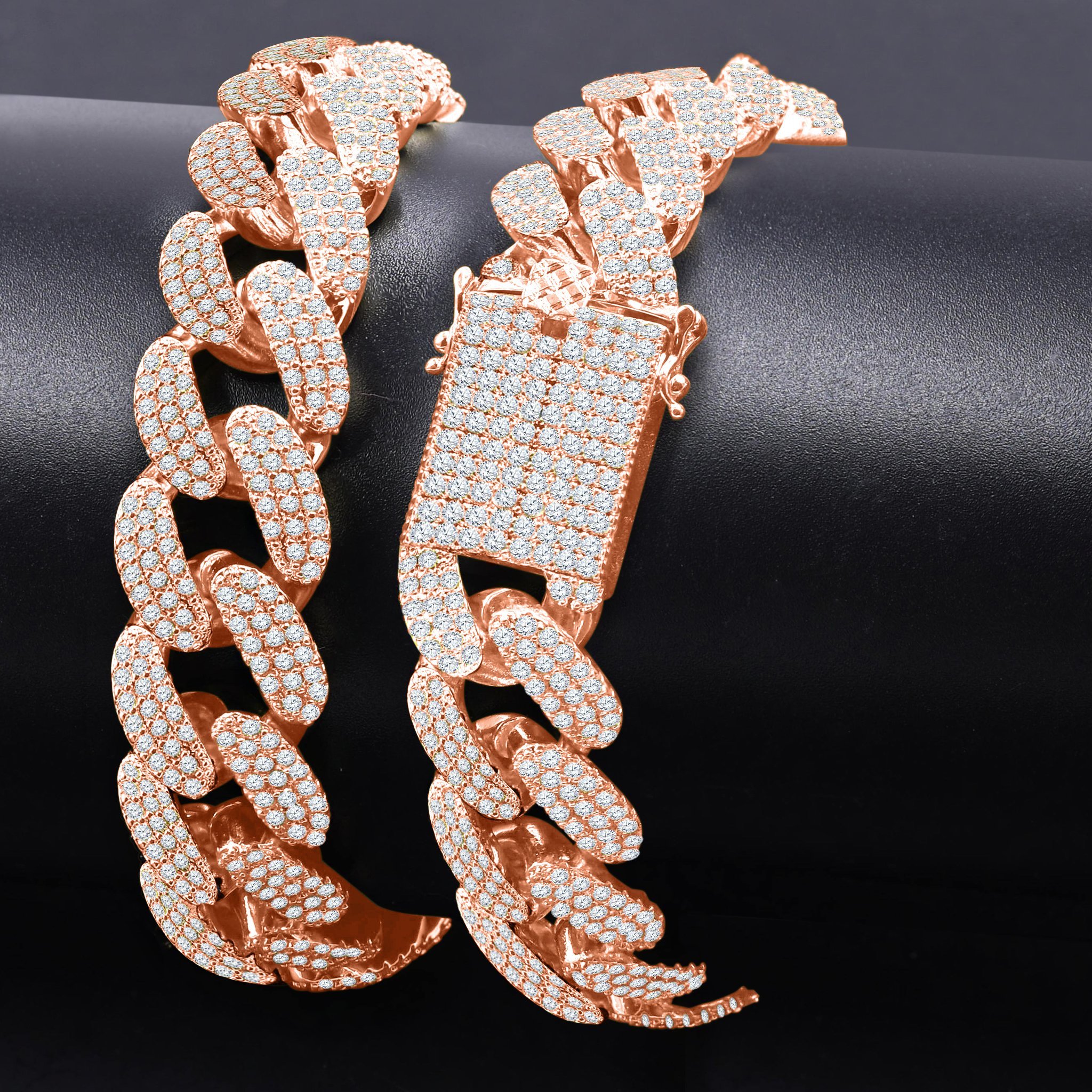 COLT 12MM Cuban Chain featuring luxurious Cubic Zirconia stones in brass TRI-color and rose gold, showcasing a bold and elegant design.