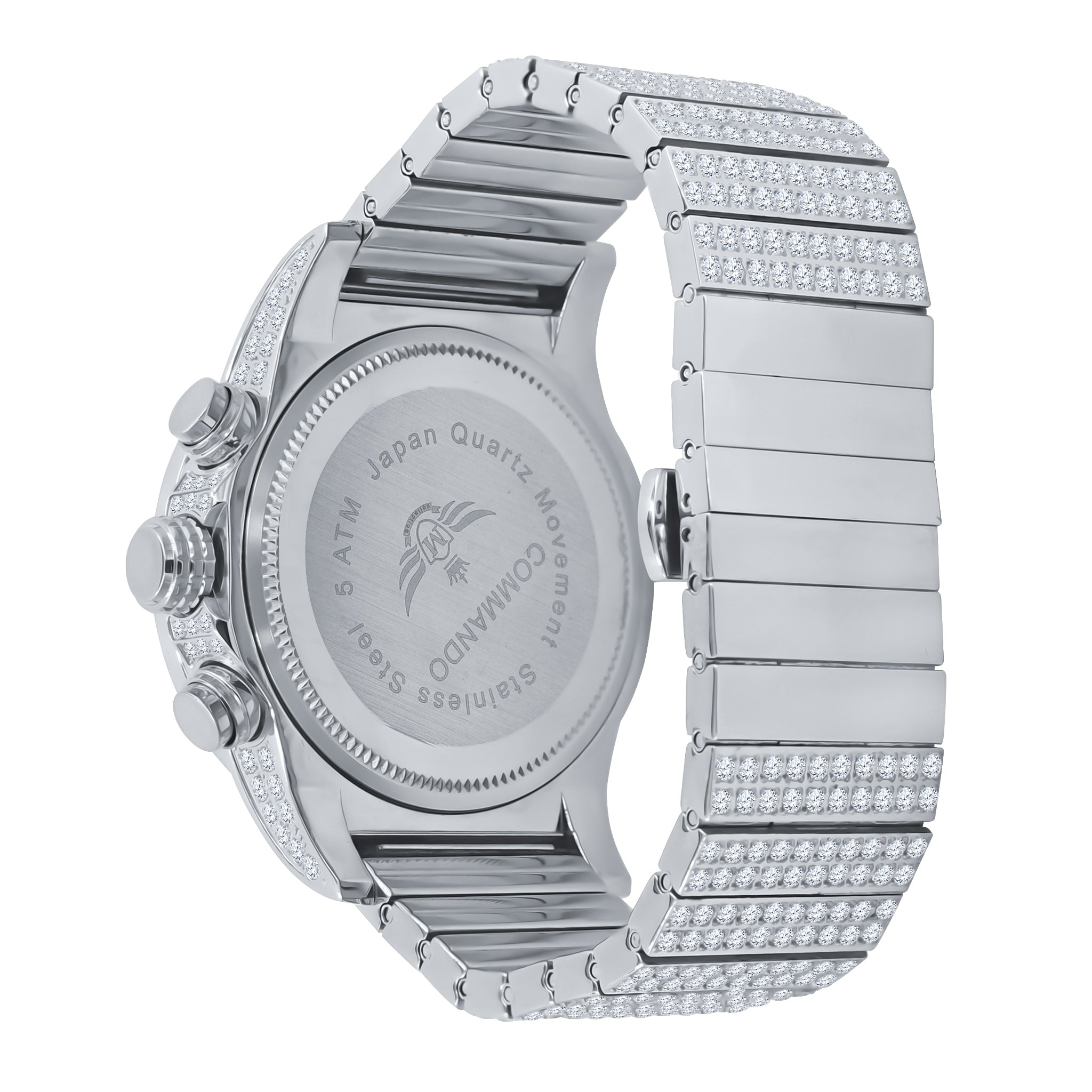 COMMANDO Man's Steel Watch with quadrate dial and cubic zirconia stones, showcasing a stylish design and stainless steel construction.