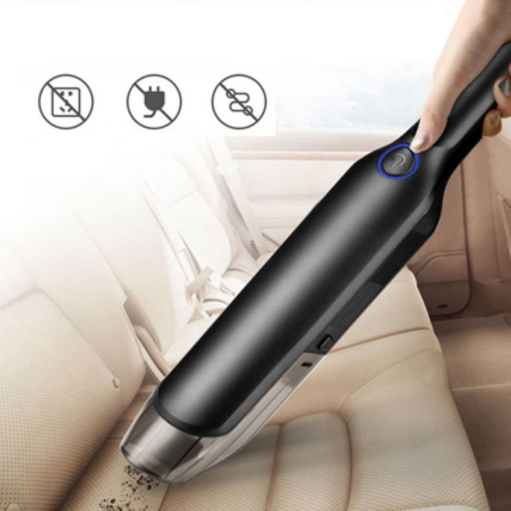 Compact Car Vacuum Cleaner with HEPA filter and accessories for effective car cleaning.