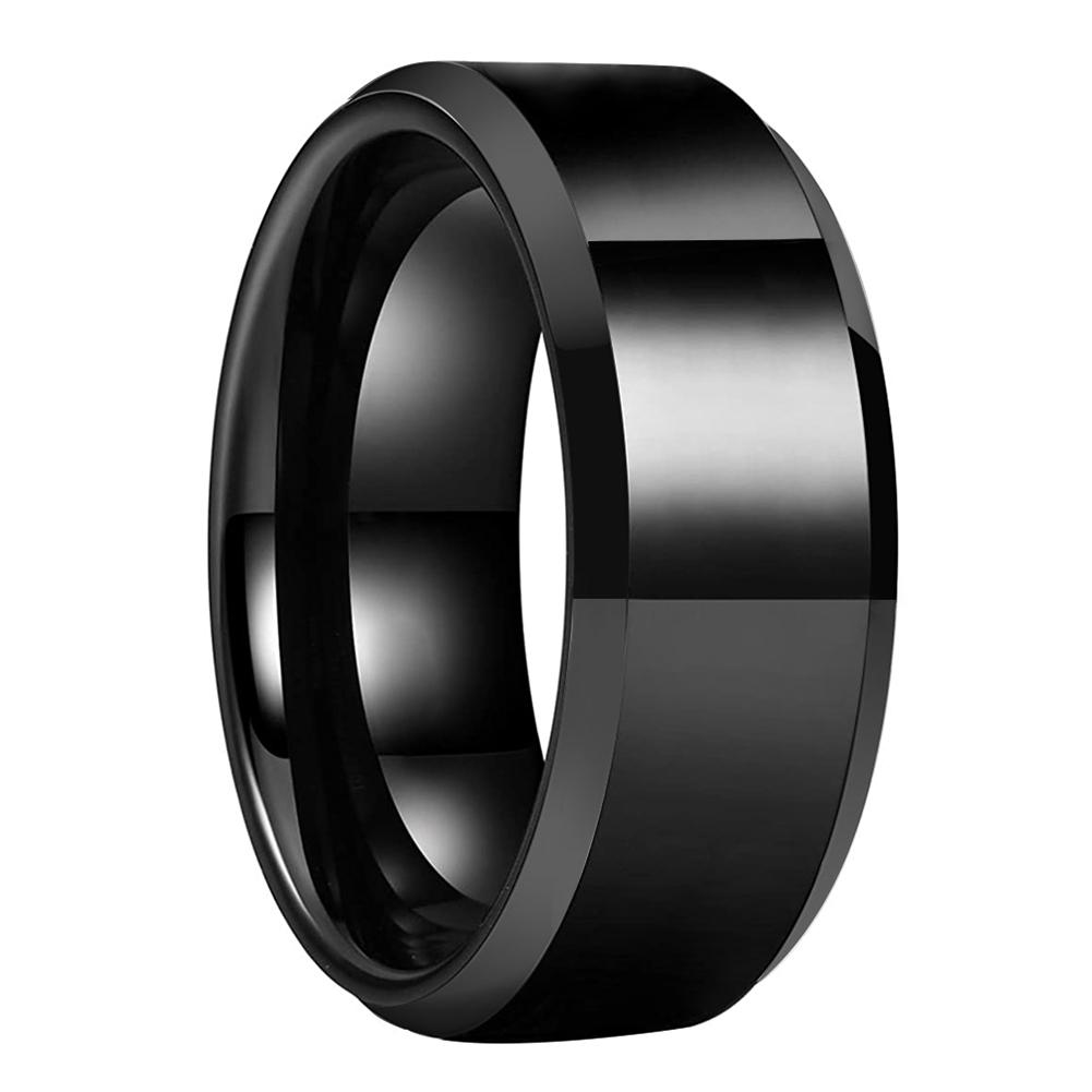 A sleek and polished Congressional Tungsten Ring with a bevel edge, showcasing its elegant design and high-quality finish.