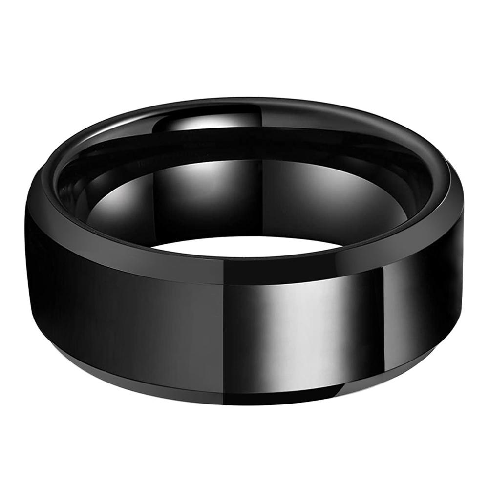 A sleek and polished Congressional Tungsten Ring with a bevel edge, showcasing its elegant design and high-quality finish.