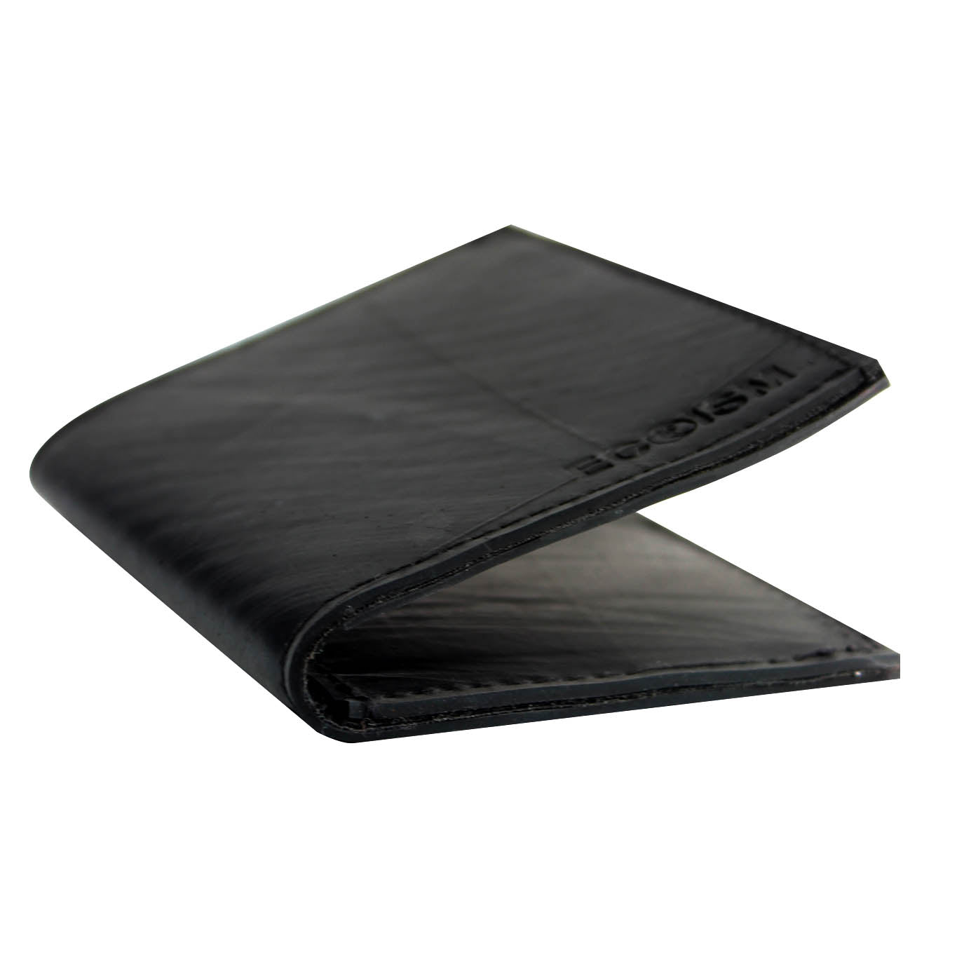 Conrad Recycled Rubber Vegan Card Wallet with black velvet lining and three card compartments, showcasing its eco-friendly design.