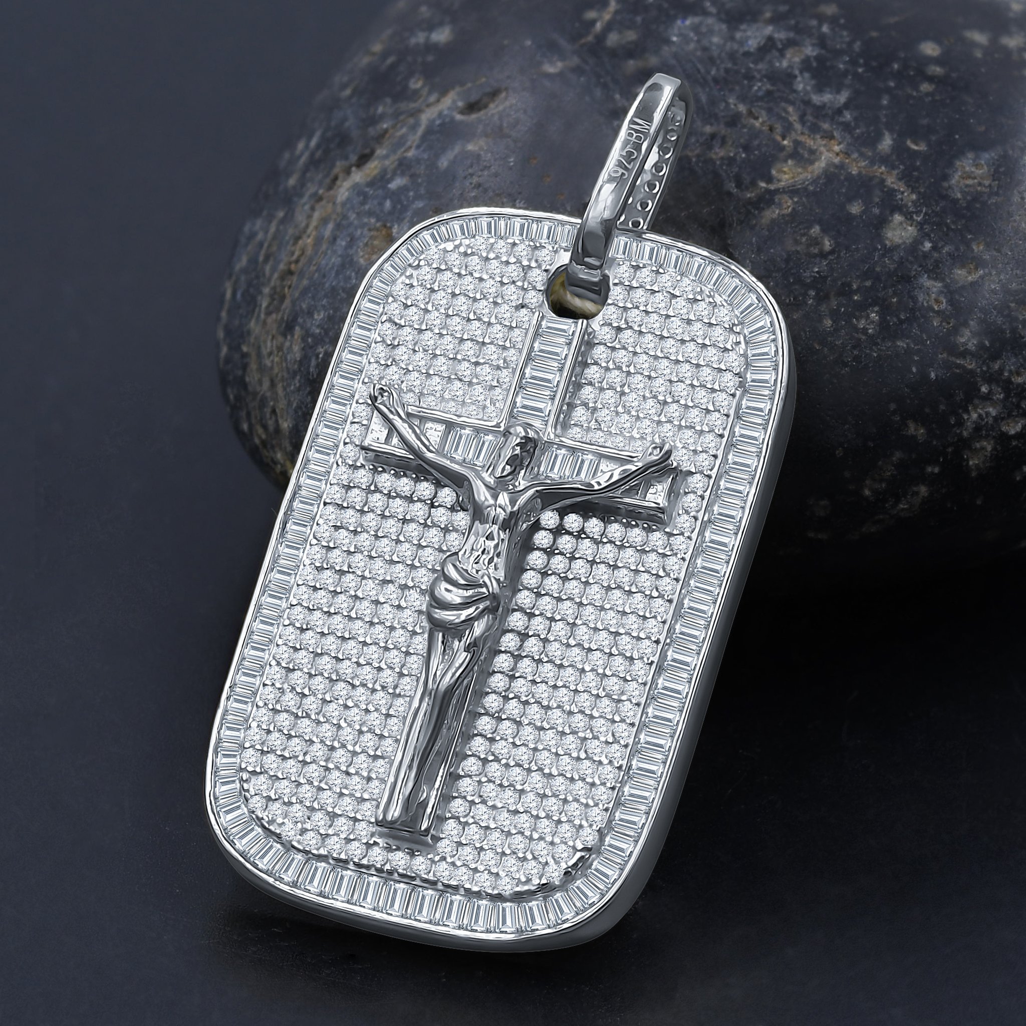 Consecrated Silver Pendant featuring a cross design adorned with sparkling cubic zirconia stones, crafted from 925 sterling silver.