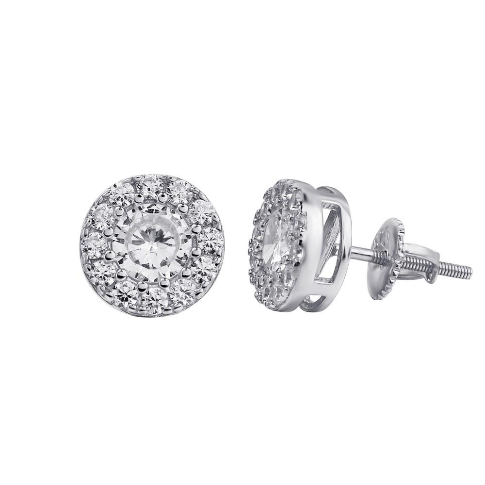 A pair of CONSPICUOUS Screw Back Earrings featuring sparkling Cubic Zircon stones set in 925 Sterling Silver, showcasing their elegant design.