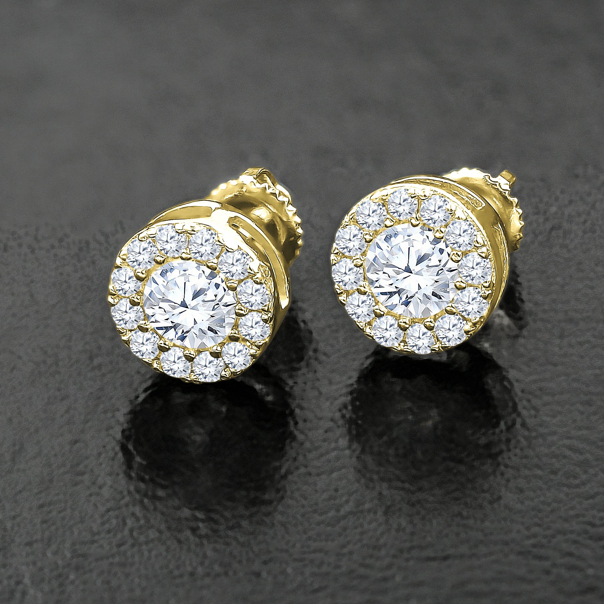 A pair of CONSPICUOUS Screw Back Earrings featuring sparkling Cubic Zircon Stones set in 925 Sterling Silver, showcasing a unique and elegant design.