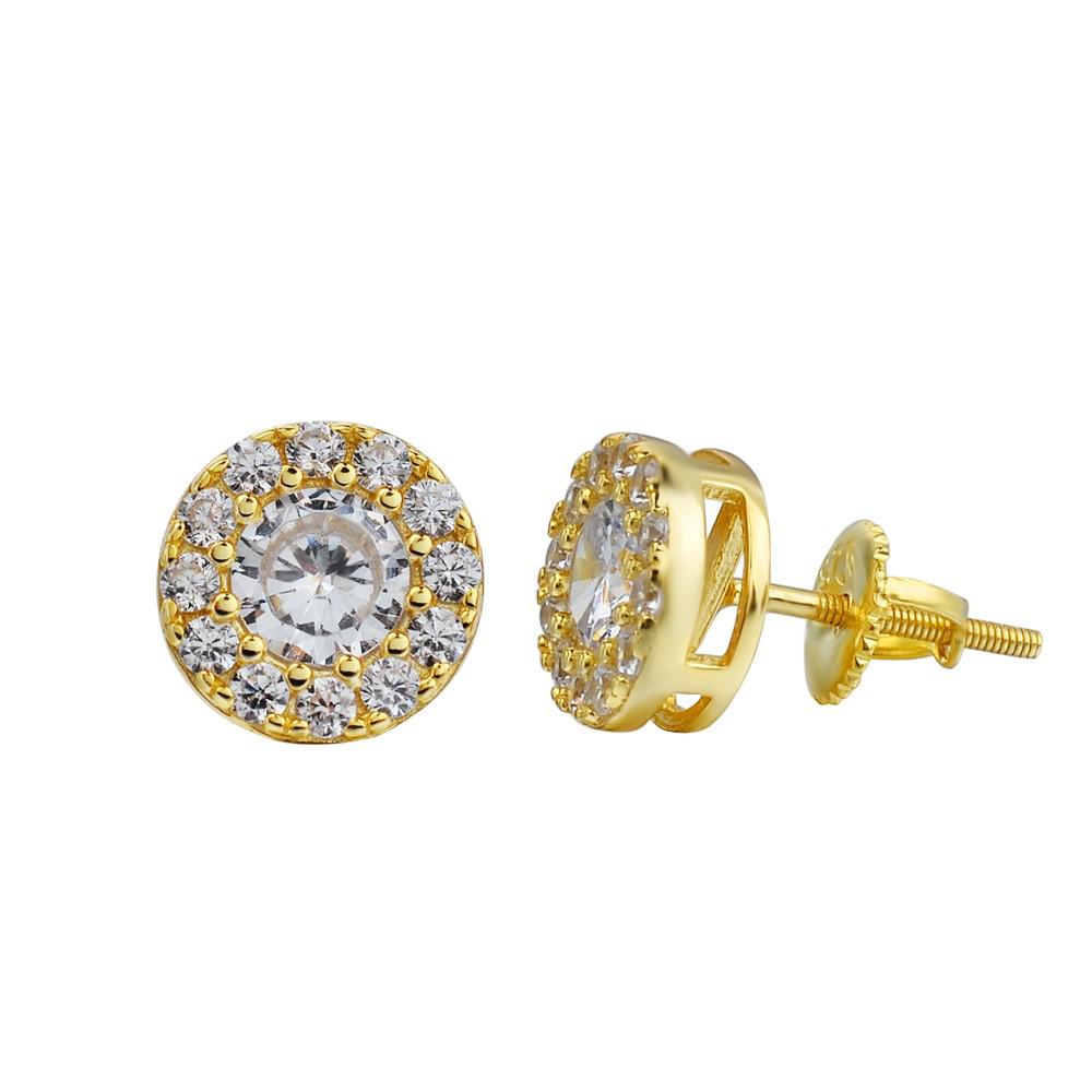 A pair of CONSPICUOUS Screw Back Earrings featuring sparkling Cubic Zircon Stones set in 925 Sterling Silver, showcasing a unique and elegant design.