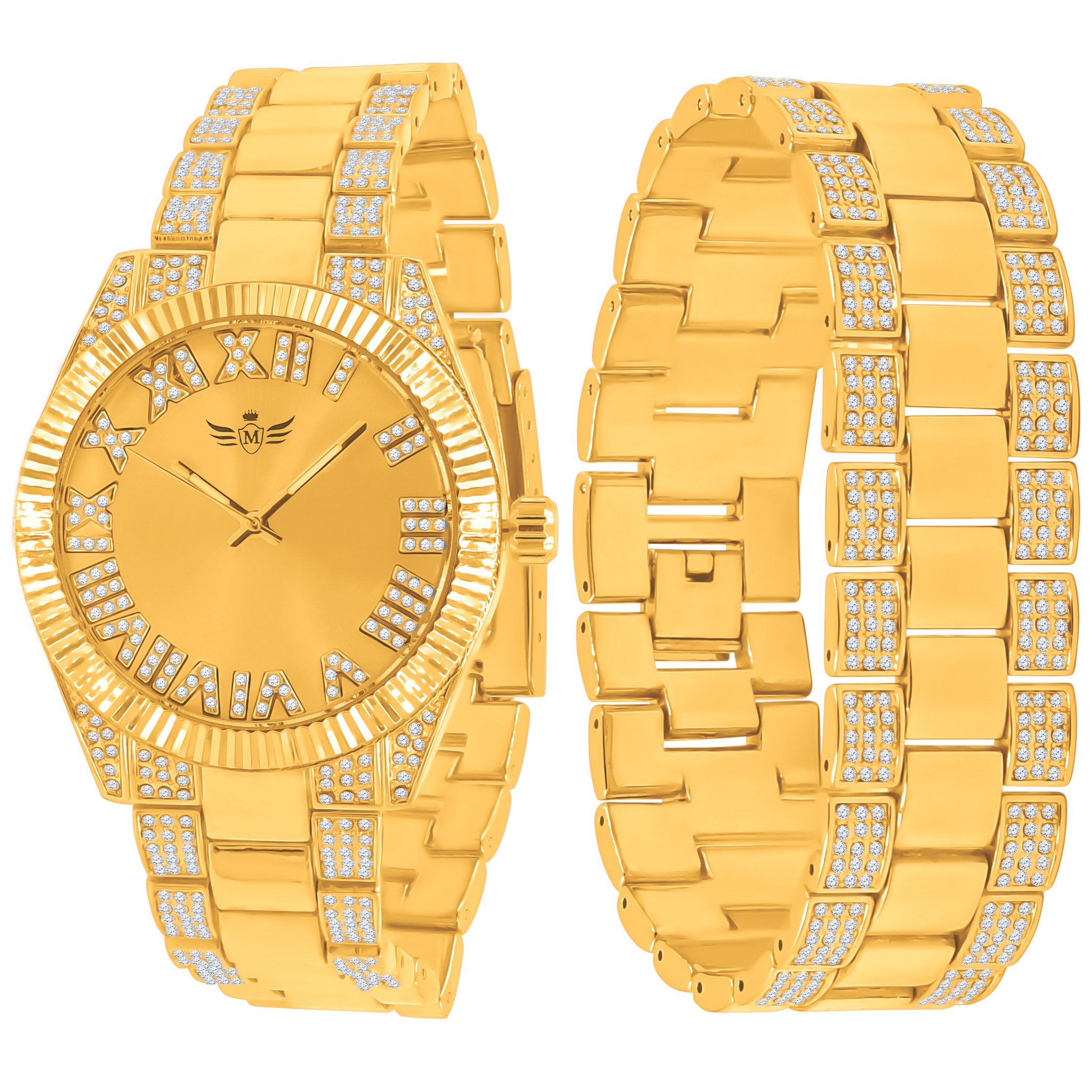 A luxurious CONSPICUOUS Watch Set featuring a dome-shaped crystal and a crystal-adorned bracelet, showcasing elegance and style.