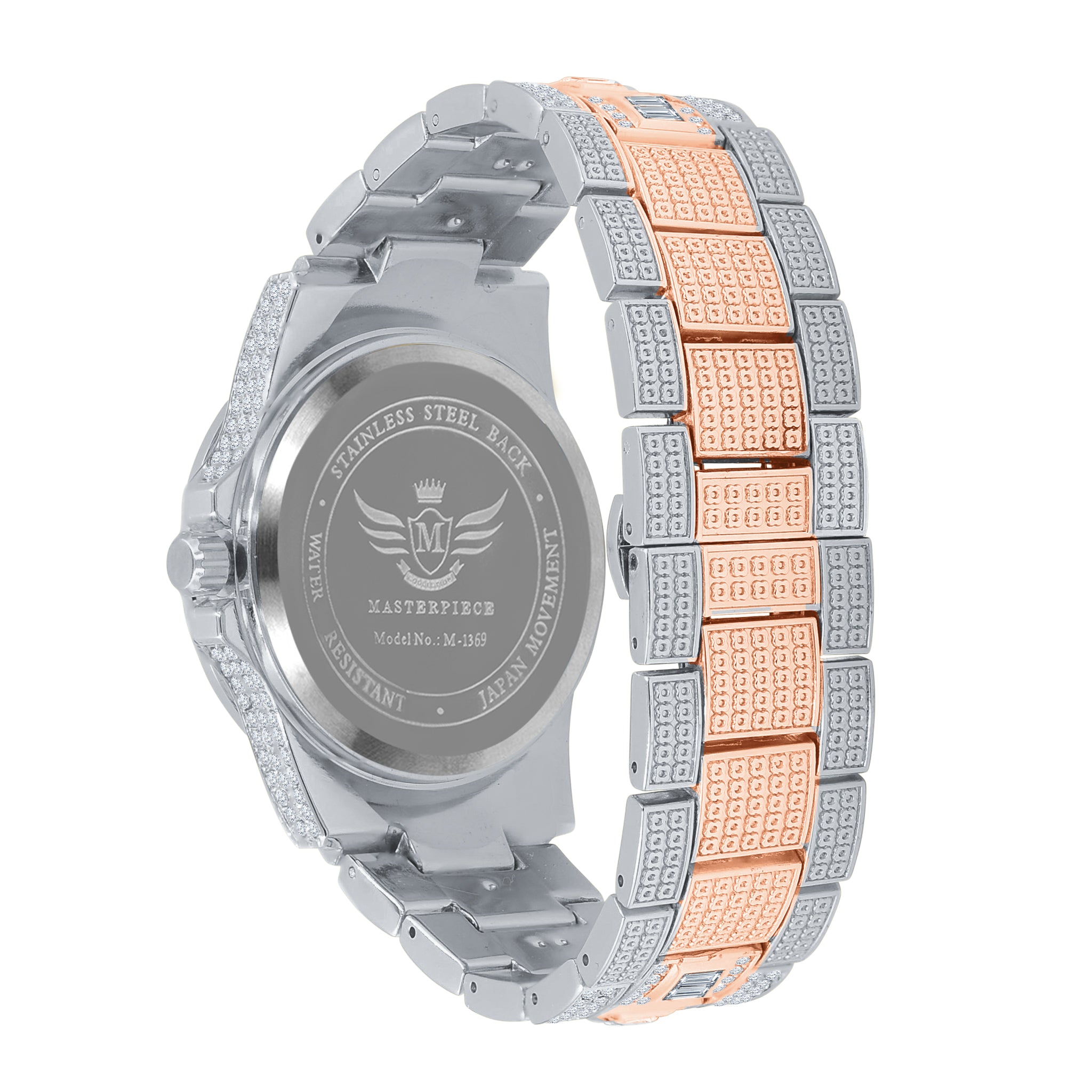 EXQUISITO Hip Hop Metal Watch featuring crystal accents and adjustable links, showcasing luxury and style.