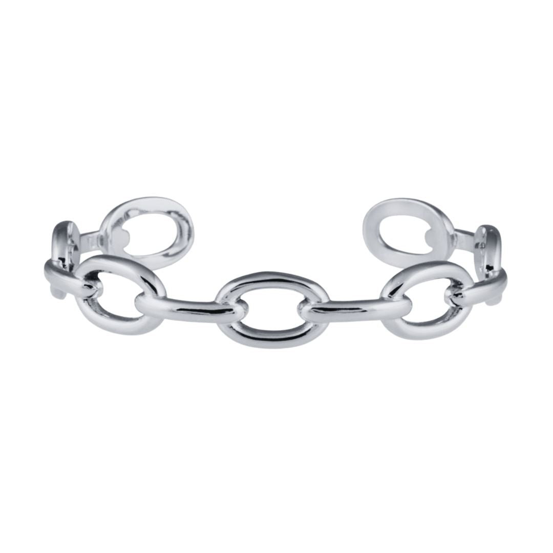 Cora Link Cuff featuring elegant links in radiant 18k plating, available in Gold and Silver.