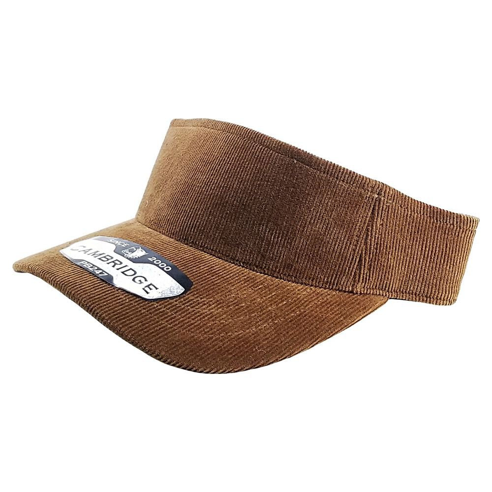 A pack of six stylish corduroy sun visor hats in various colors, showcasing their curved visor and adjustable velcro closure.