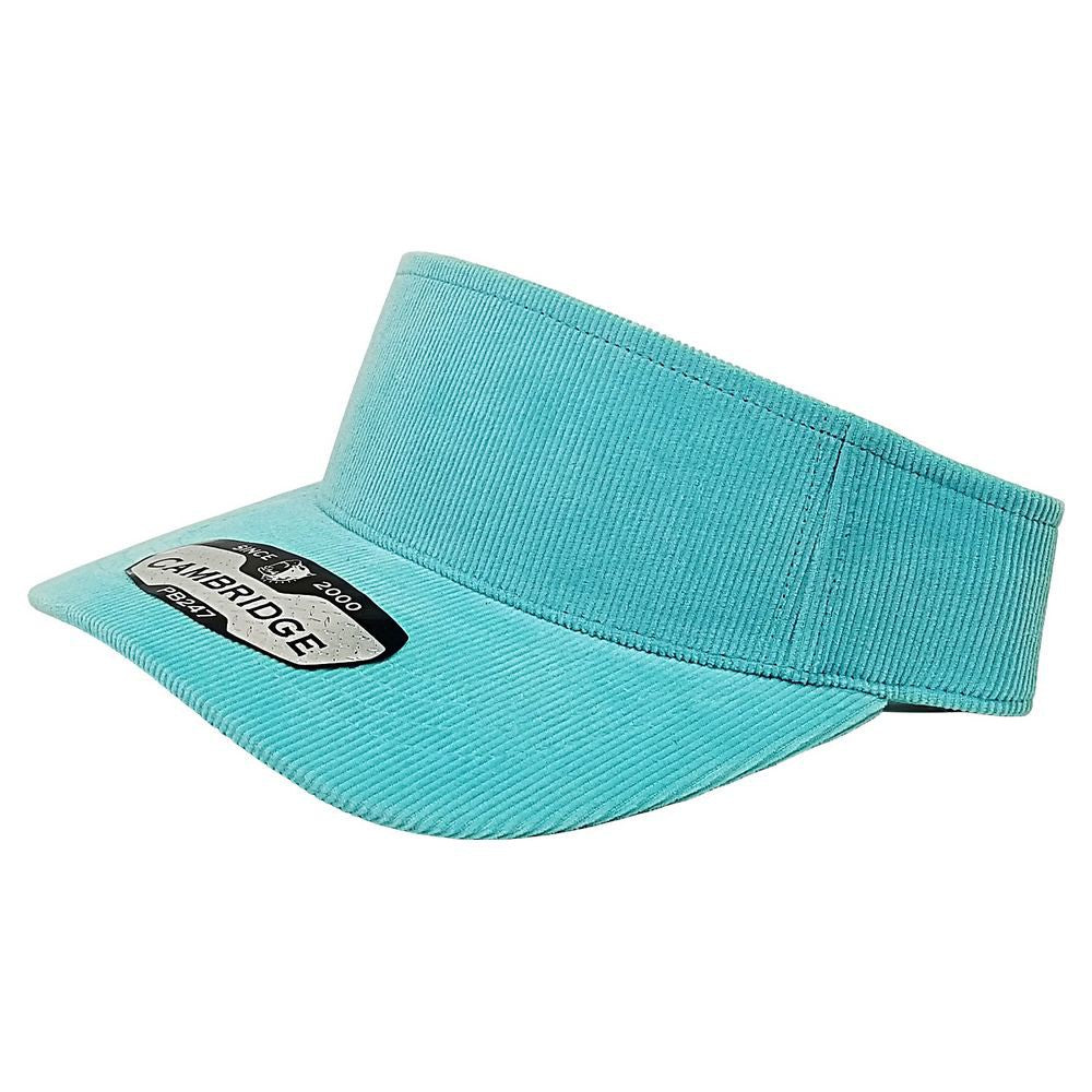 A pack of six stylish corduroy sun visor hats in various colors, showcasing their curved visor and adjustable velcro closure.