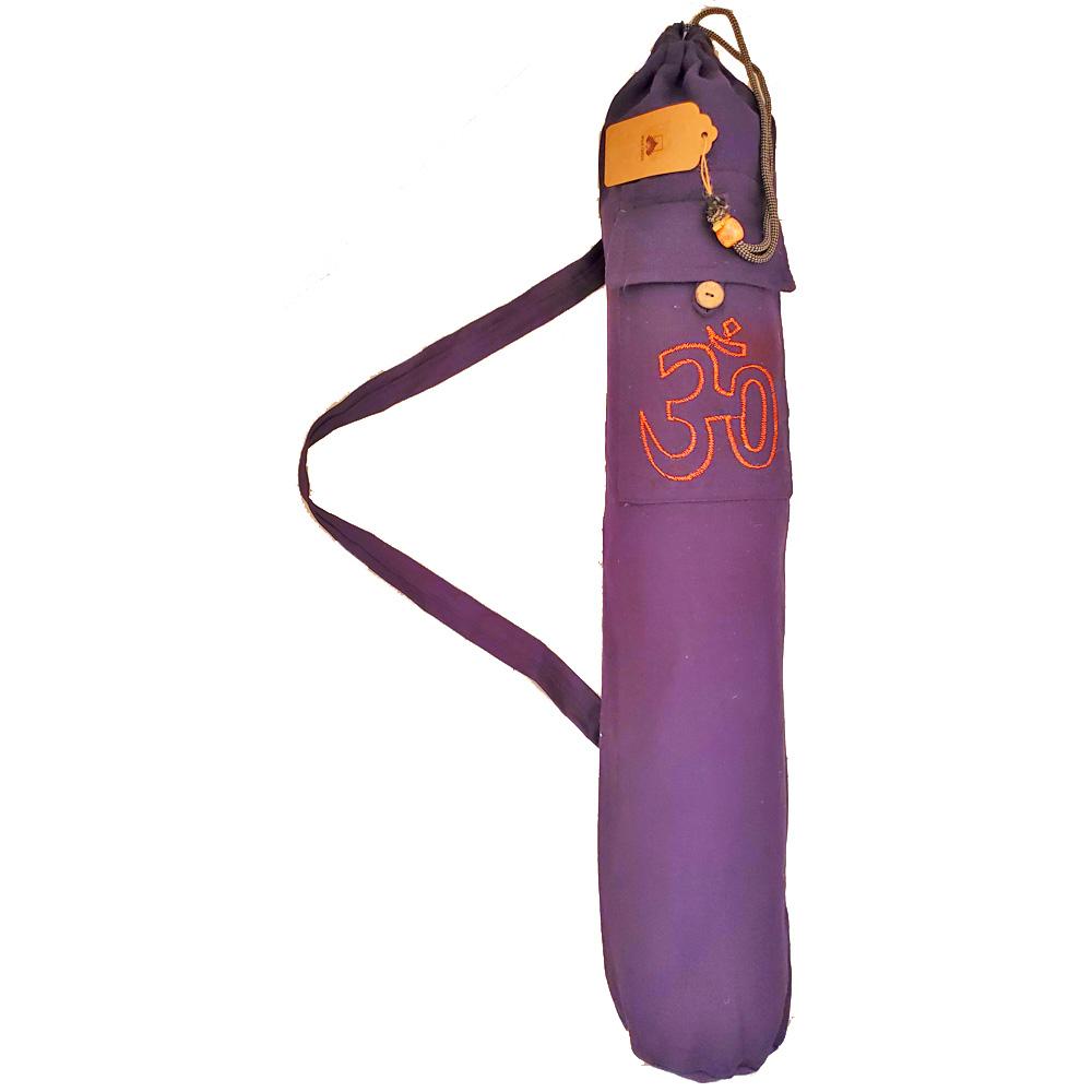 Cotton yoga mat bag featuring Hindu Sanskrit Aum design, adjustable drawstring, and front pocket for essentials.