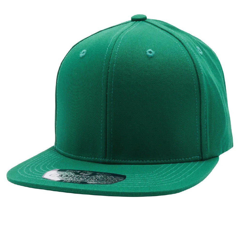 A pack of six stylish cotton snapback caps in various colors, featuring a high profile and flat visor design.