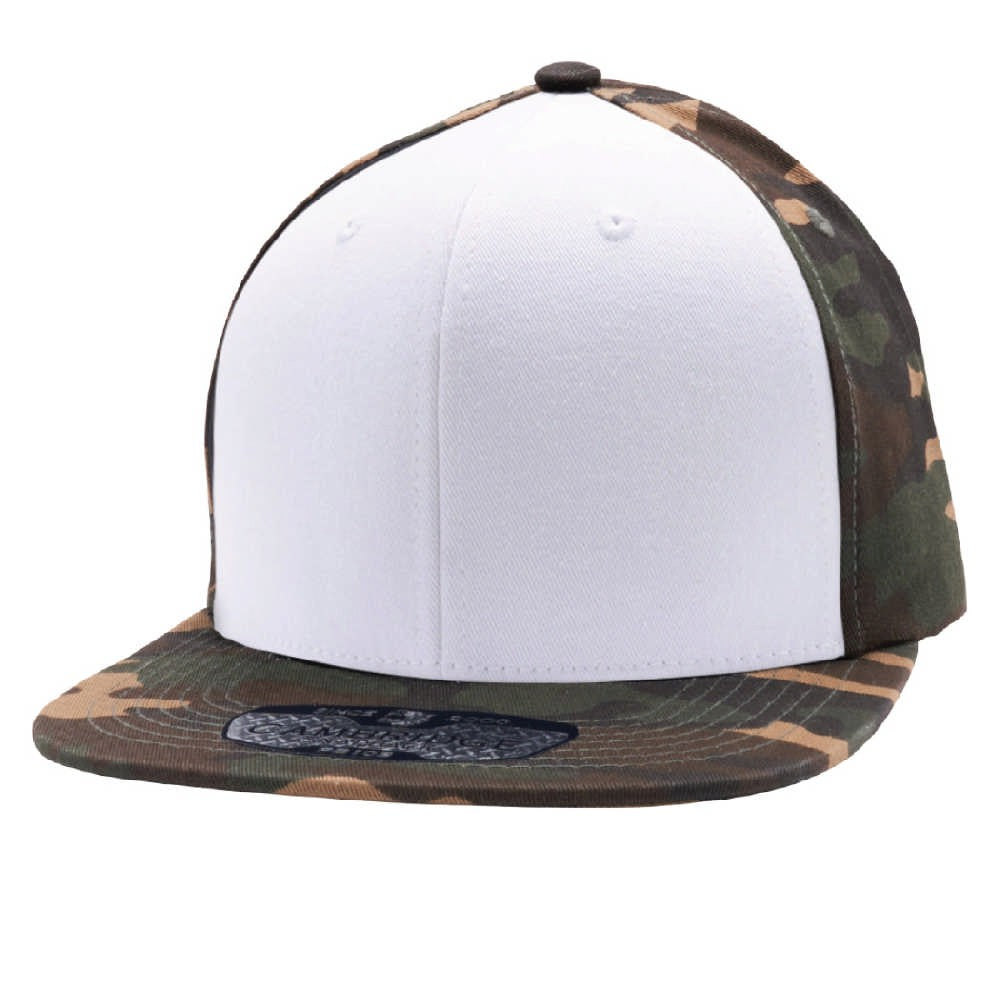 A pack of six stylish cotton snapback caps in various colors, featuring a high profile and flat visor design.