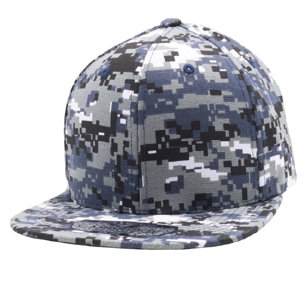 A pack of six stylish cotton snapback caps in various colors, featuring a high profile and flat visor design.