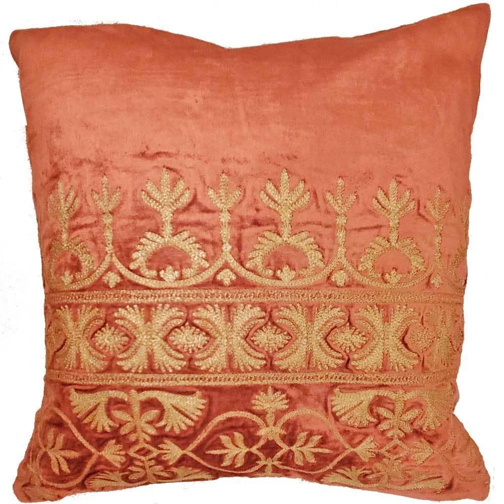 Cotton Viscose Velvet Blend Fabric Cushion Cover with Aari embroidery design, measuring 16 x 16 inches, perfect for home decor.