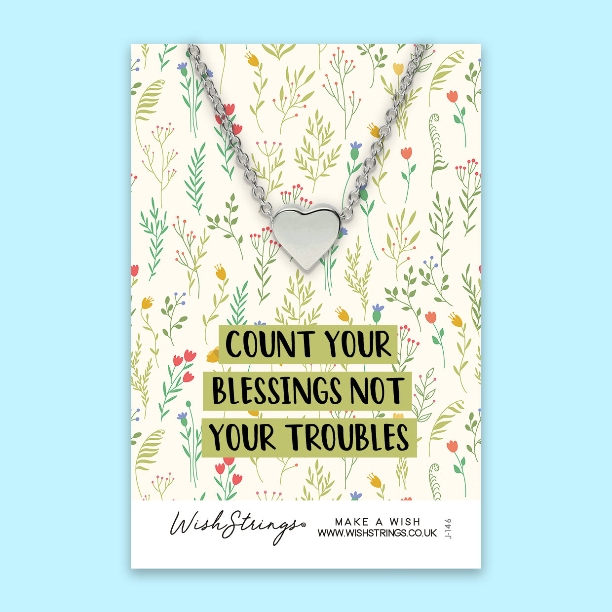 Count your Blessings Heart Necklace, handmade in the UK, featuring a delicate heart design on a silver chain.