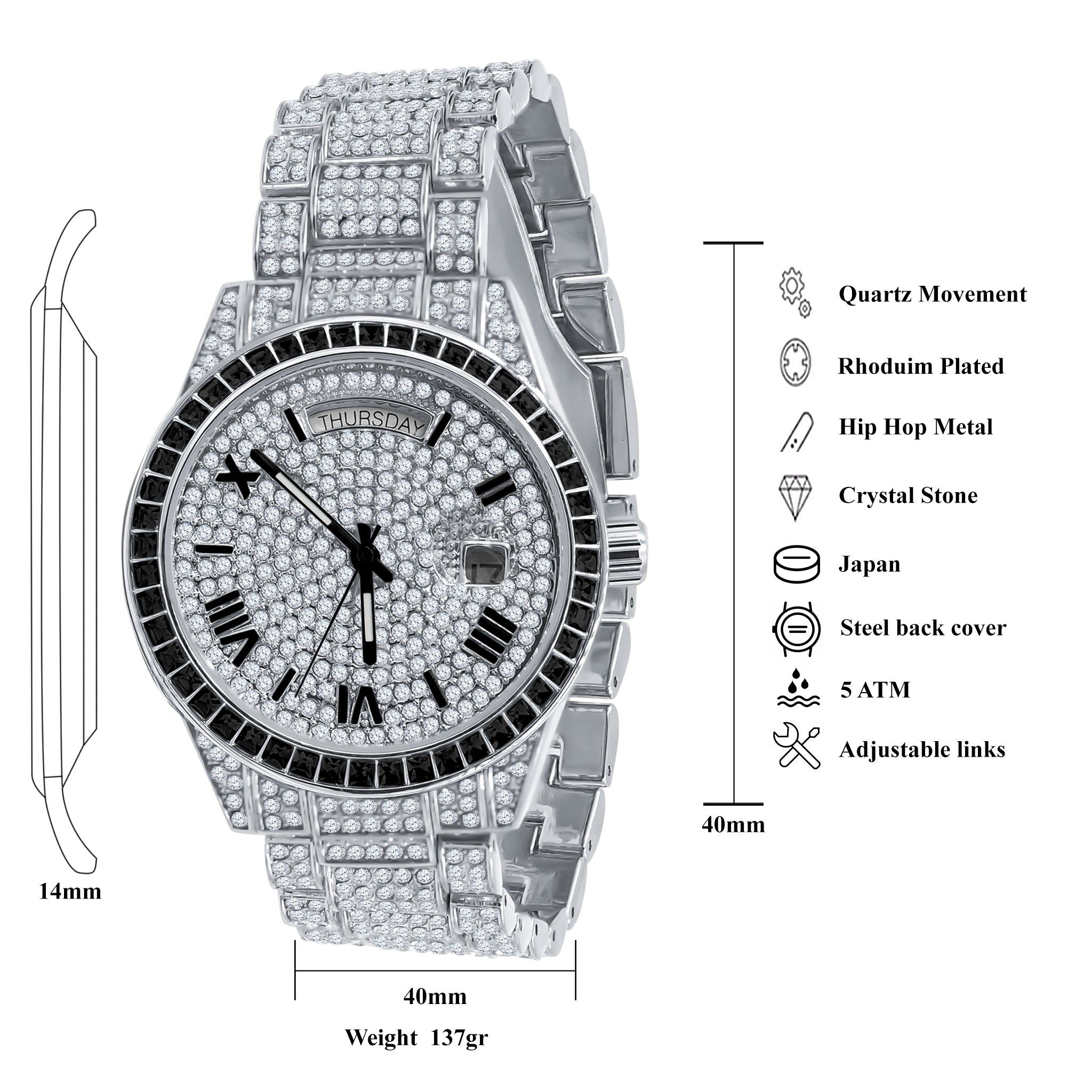 CRANT Bling Watch Crystal I 563137 featuring sparkling crystals on bezel and frame with a shiny metal band.