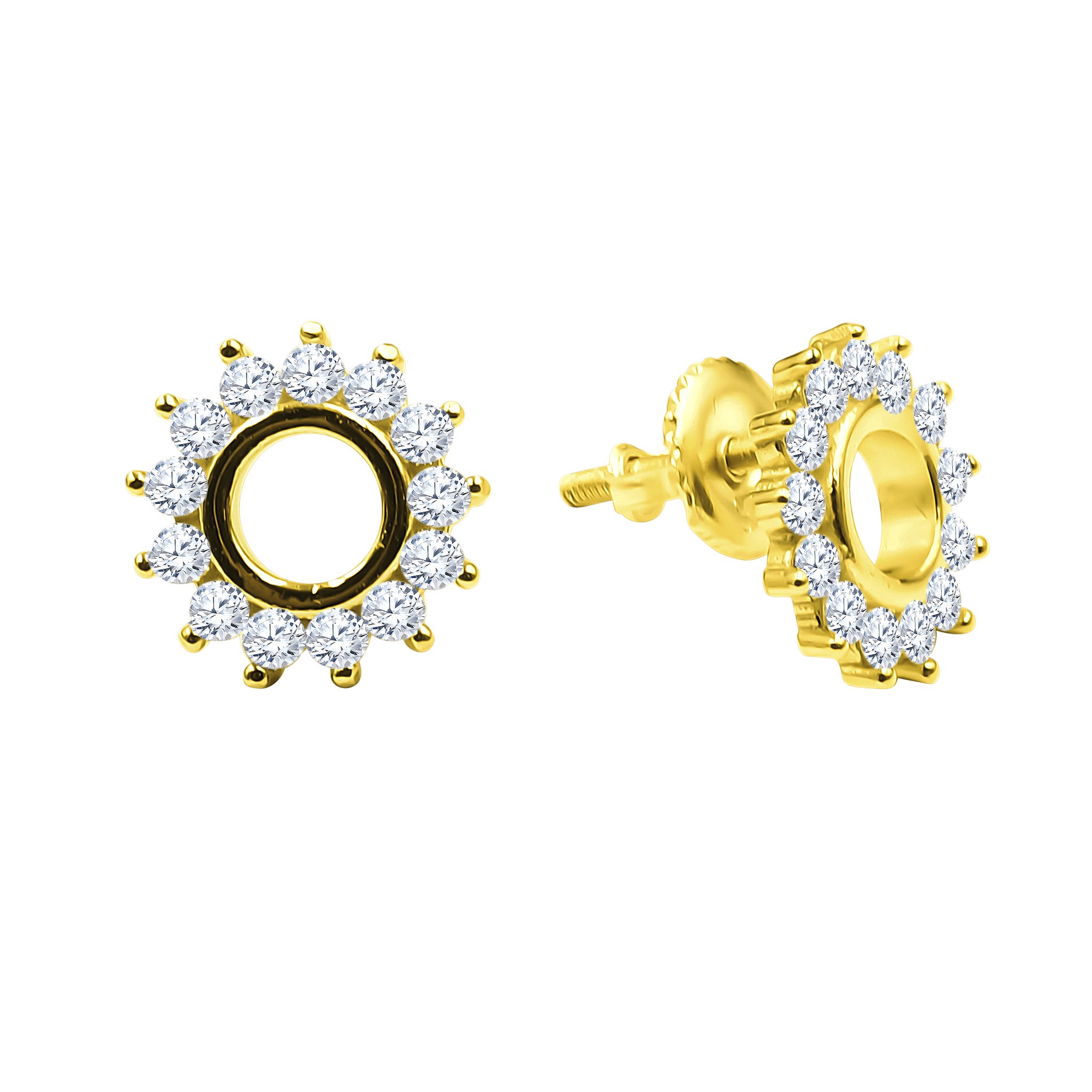 Crater Screw Back earrings featuring brass copper metal and sparkling cubic zircon stones, elegantly designed for any occasion.