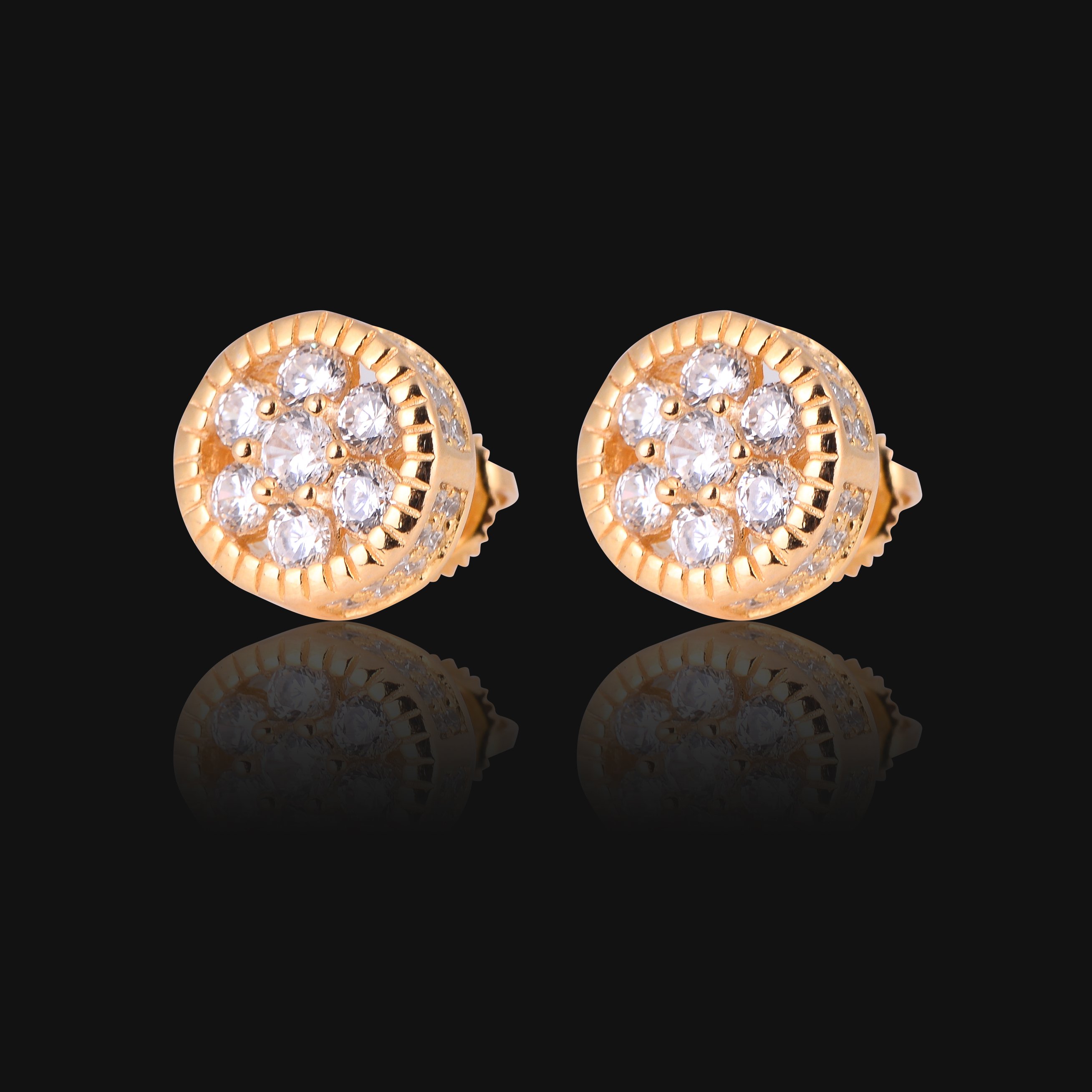 Craze Flower CZ Stud earrings featuring round cubic zircon stones set in 925 sterling silver, showcasing a flower-like design.