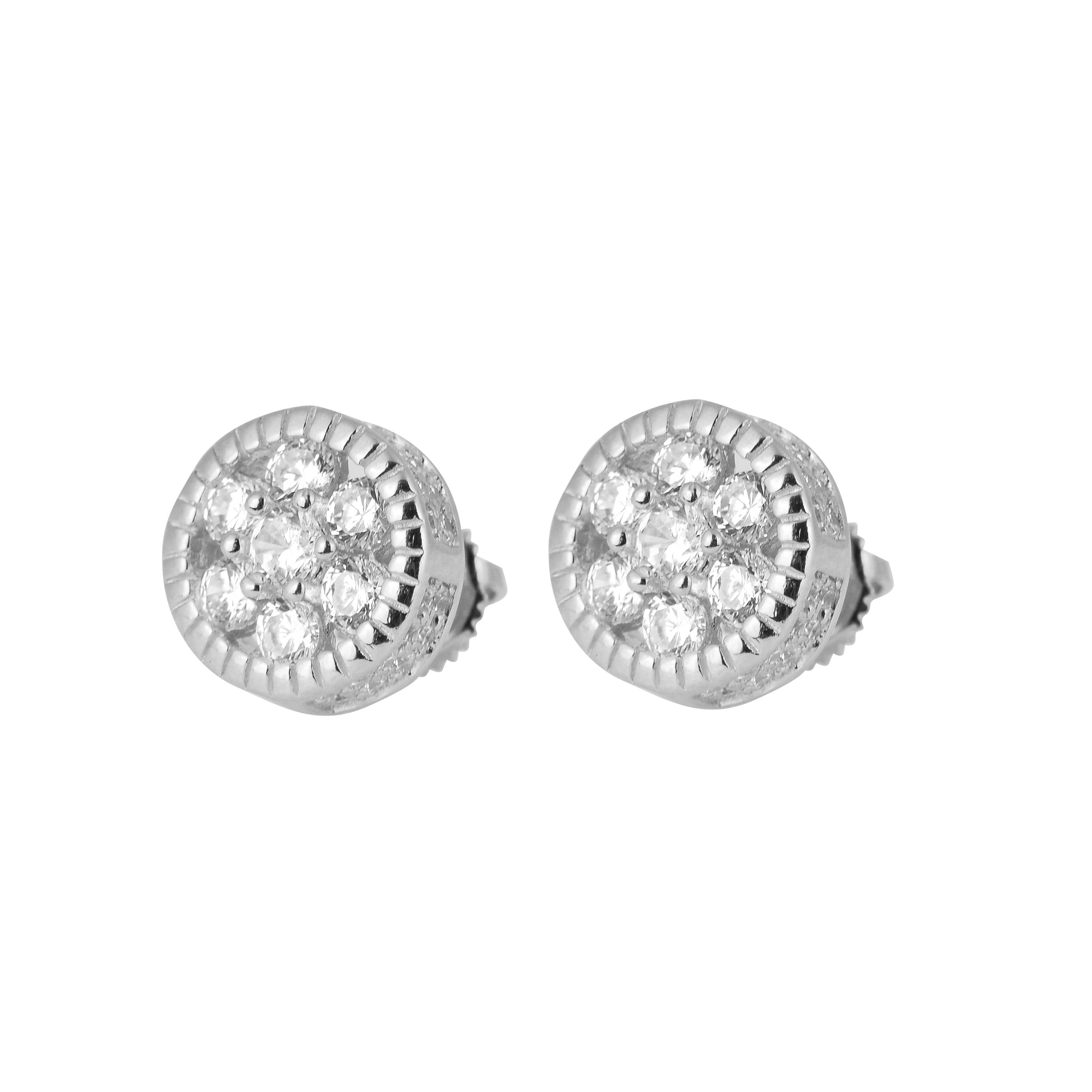 Craze Flower CZ Stud earrings featuring round cubic zircon stones set in 925 sterling silver, showcasing a flower-like design.