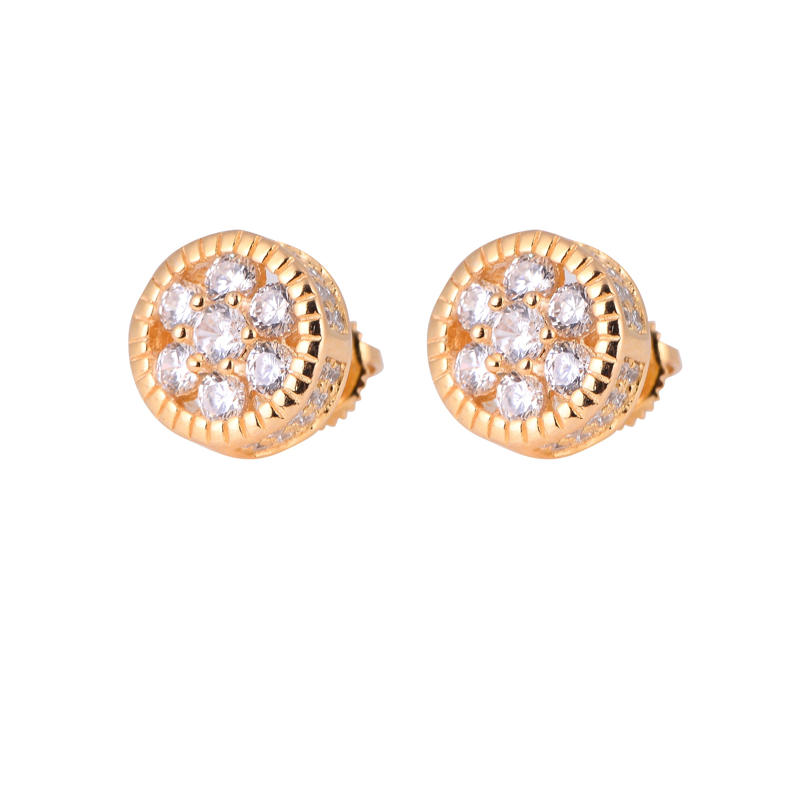 Craze Flower CZ Stud earrings featuring round cubic zircon stones set in 925 sterling silver, showcasing a flower-like design.