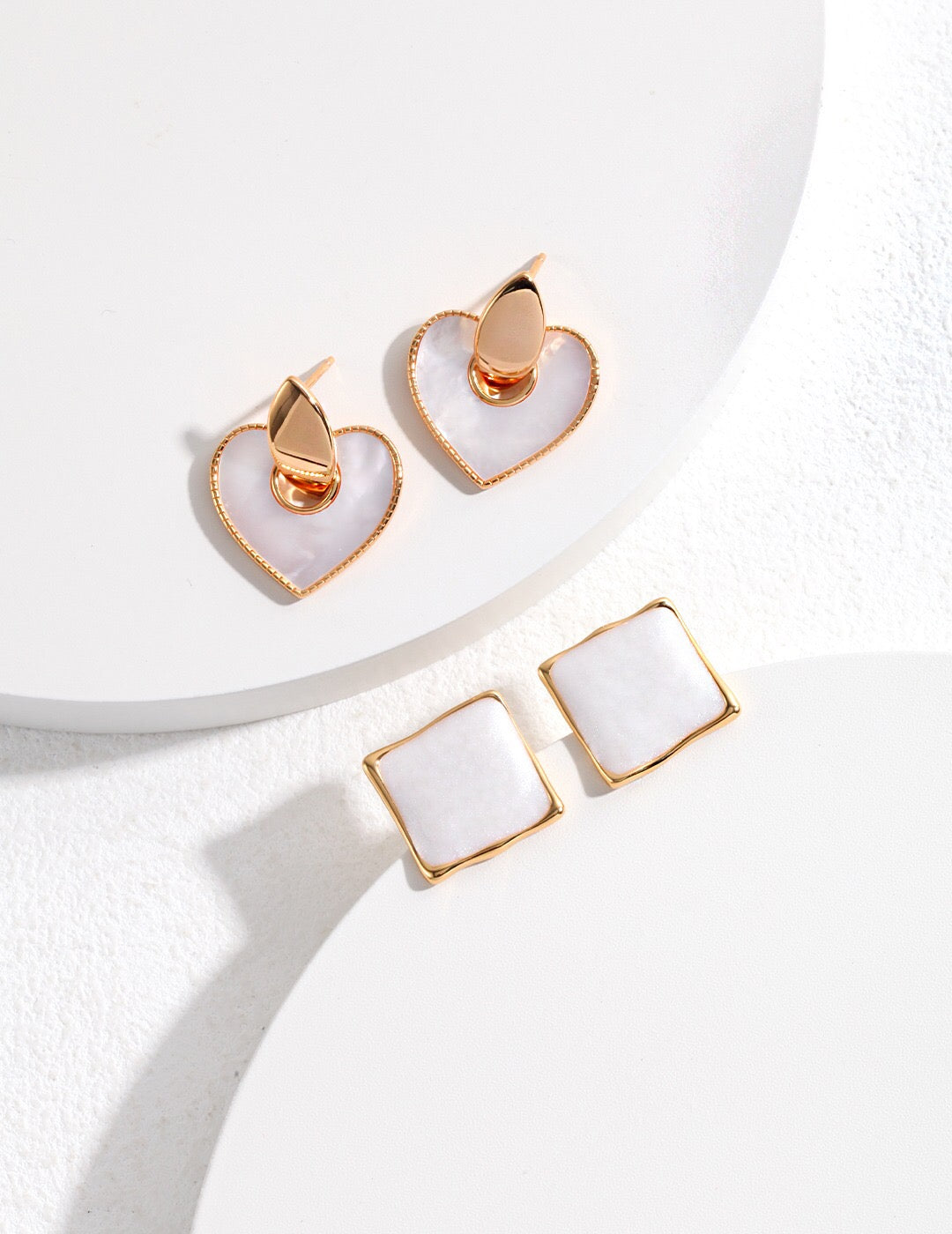 Elegant Cream Glazed Square Earrings made of gold vermeil, showcasing a stylish square design.