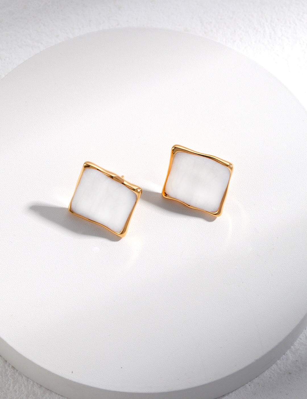 Elegant Cream Glazed Square Earrings made of gold vermeil, showcasing a stylish square design.