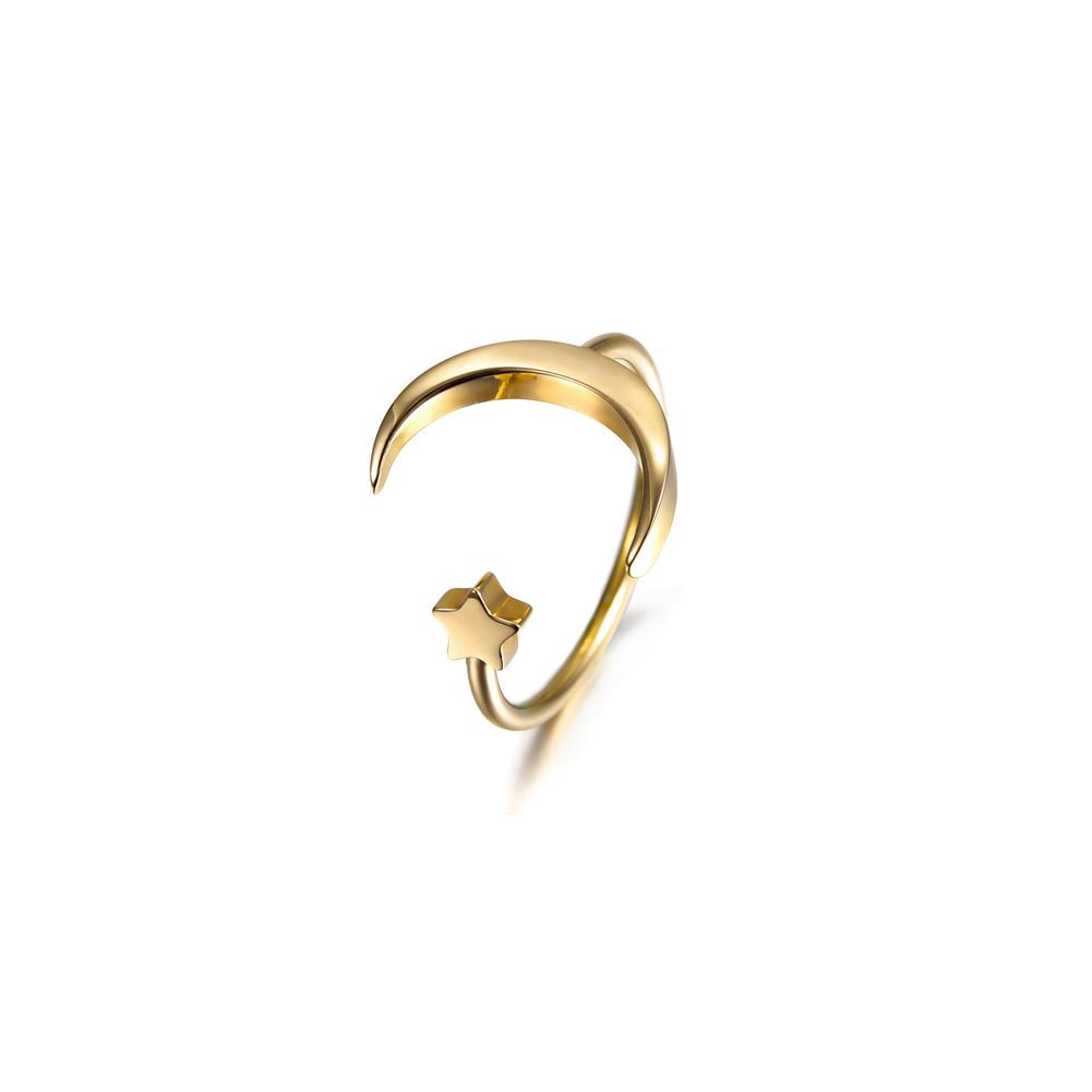 Crescent Moon and Star Ring made of surgical stainless steel with gold plating, featuring a delicate celestial design.