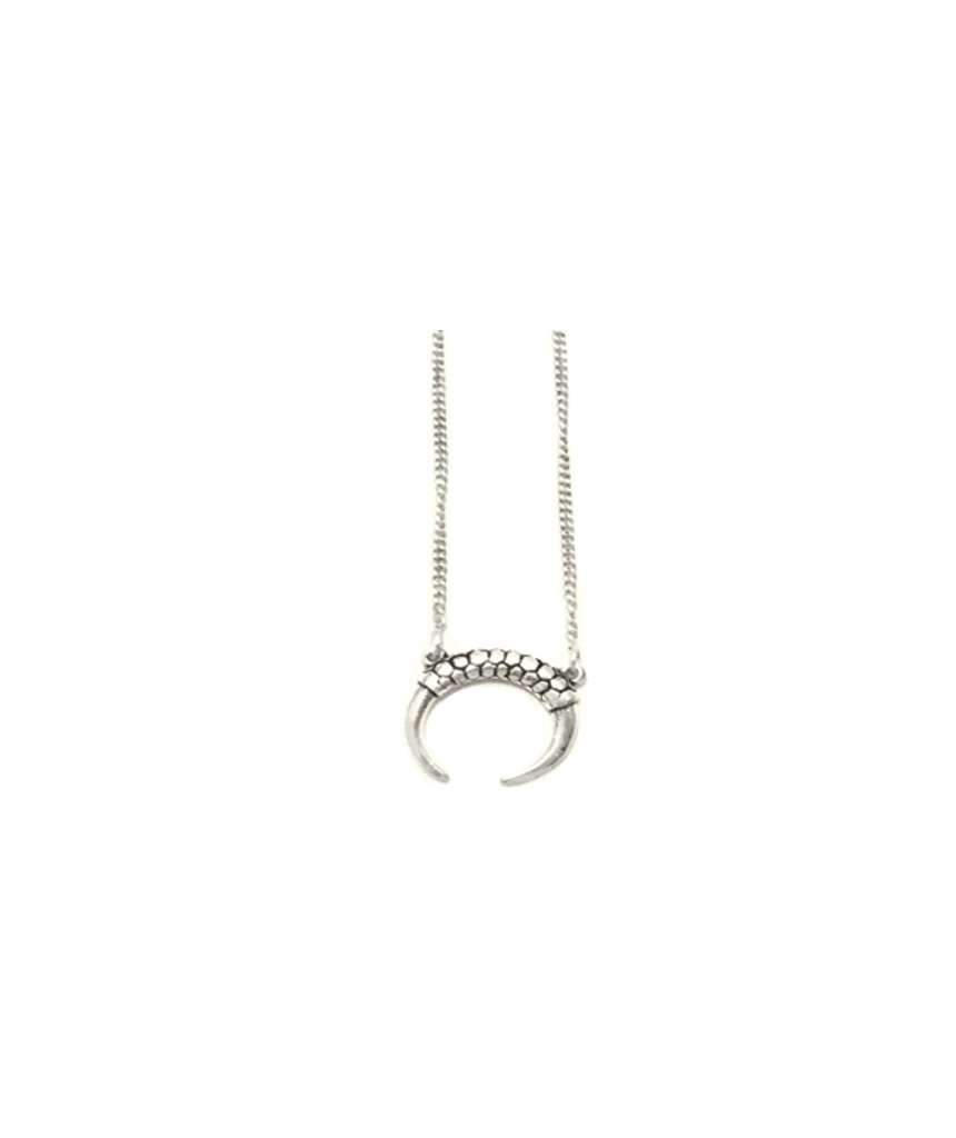 Crescent Moon Necklace featuring a horn-shaped pendant on a delicate chain, available in gold and silver finishes.