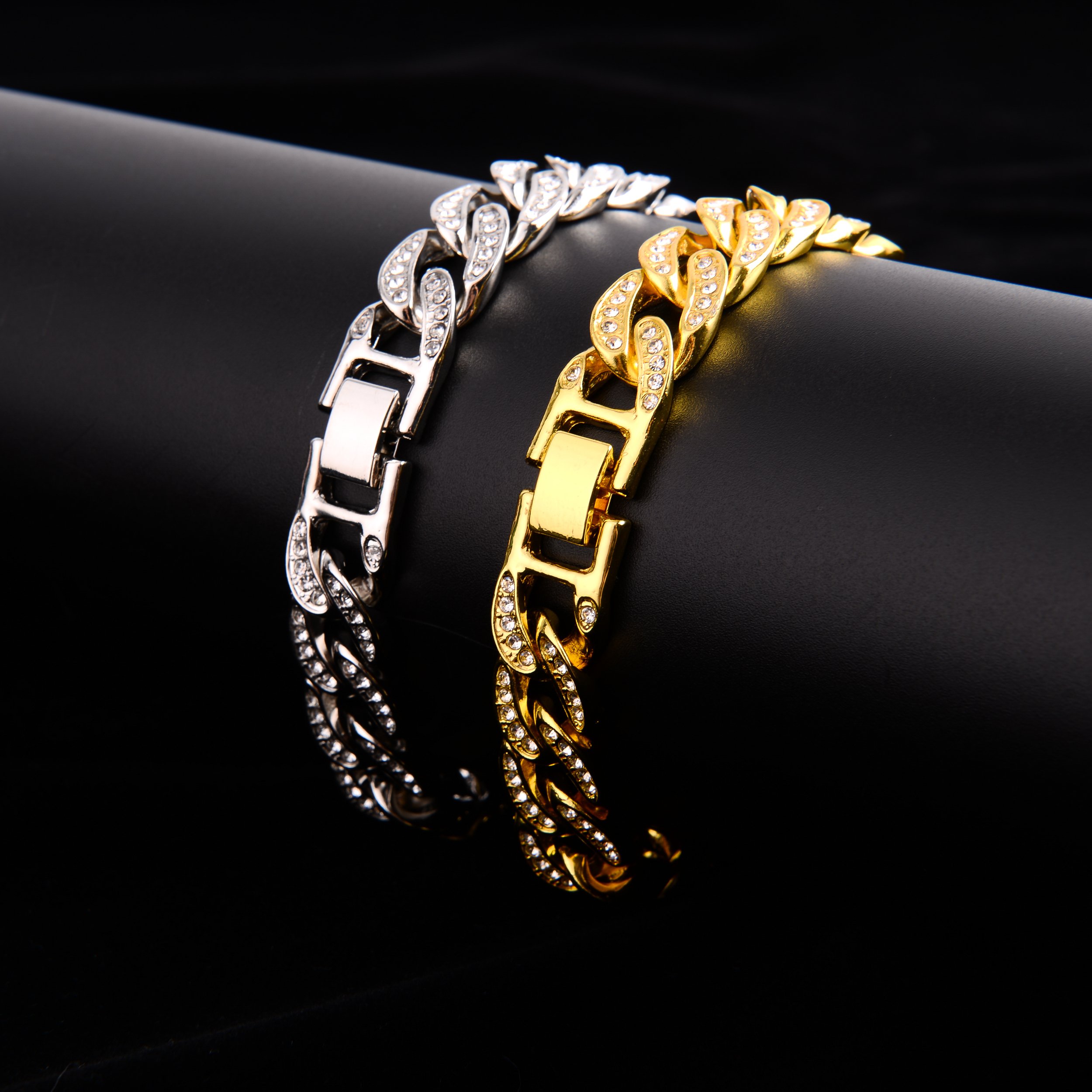 CREW 13MM Cuban Bracelet featuring solid brass construction and rhinestone crystals, showcasing a luxurious iced-out design.