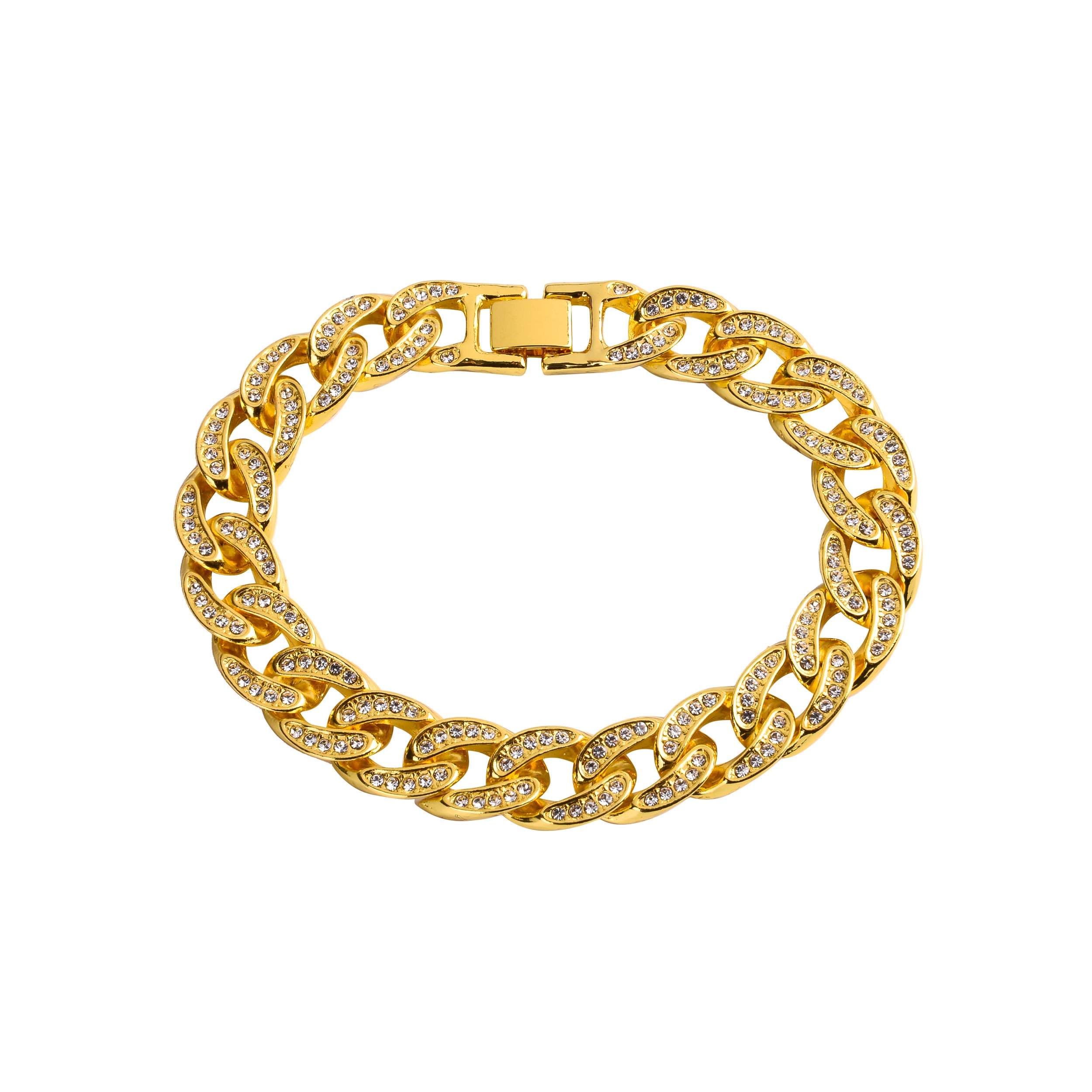 CREW 13MM Cuban Bracelet featuring solid brass construction and rhinestone crystals, showcasing a luxurious iced-out design.