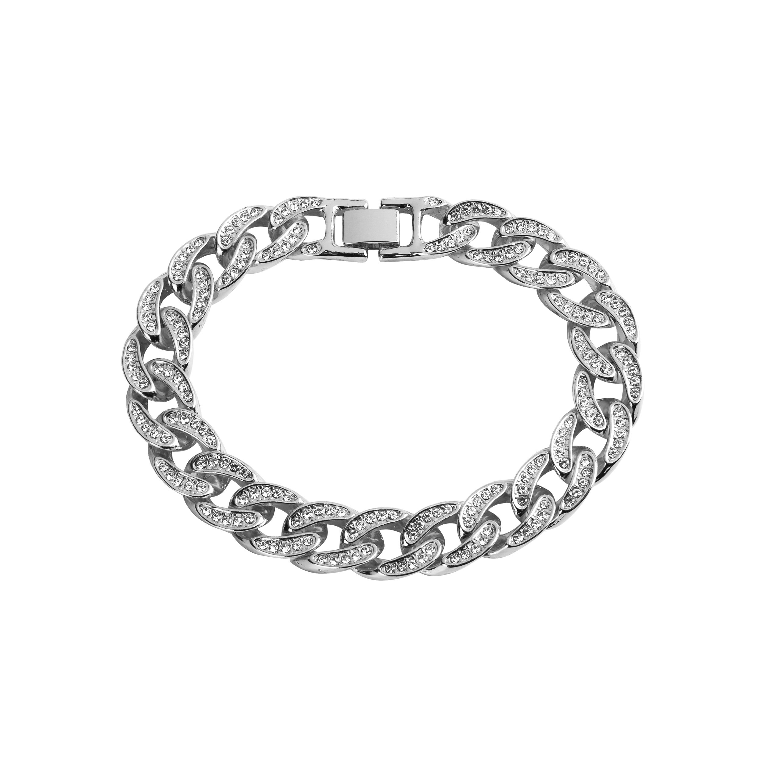 CREW 13MM Cuban Bracelet featuring solid brass construction and rhinestone crystals, showcasing a luxurious iced-out design.