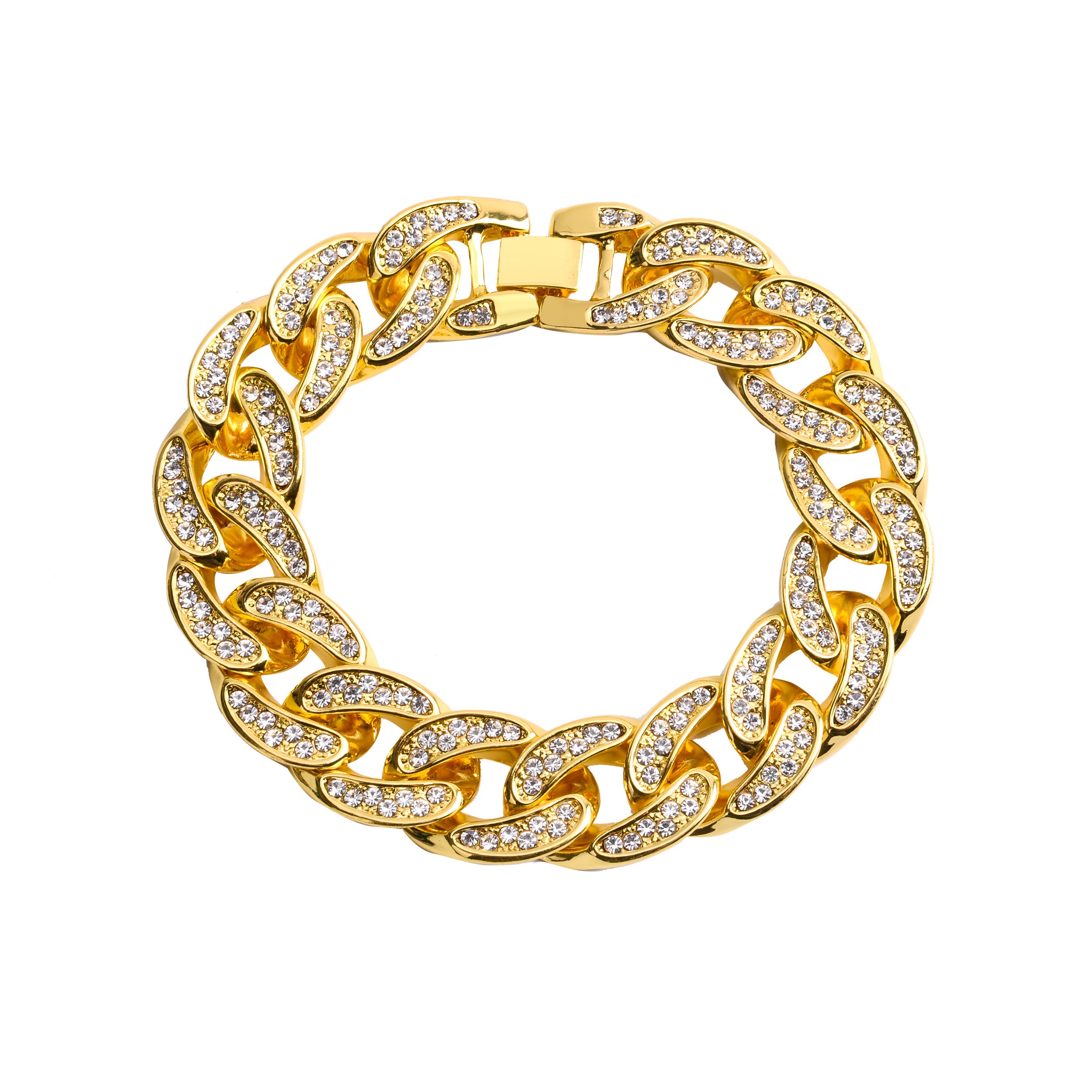 CREW BM 18 MM Cuban Bracelet featuring solid brass construction and rhinestone crystals, showcasing a luxurious iced-out design.