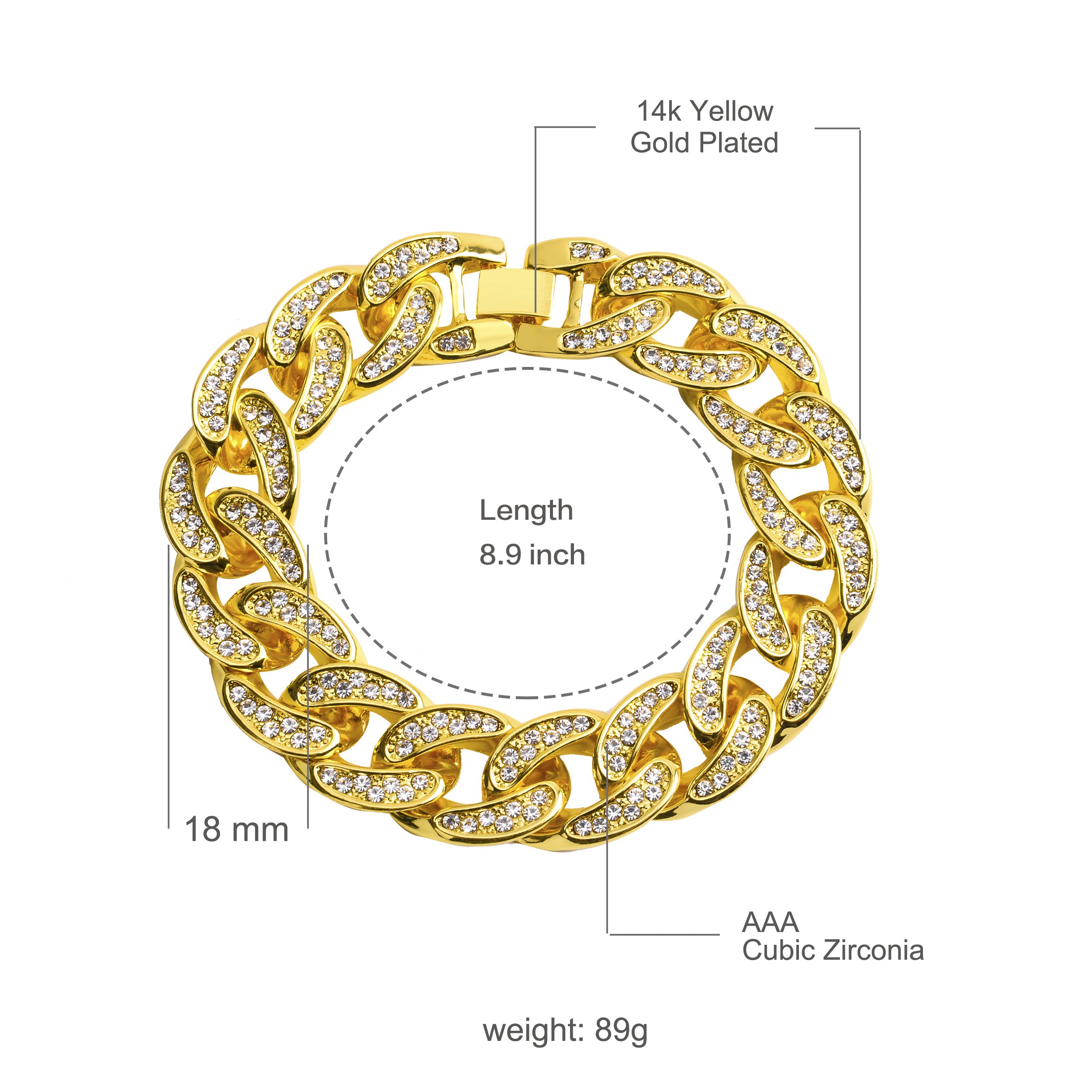 CREW BM 18 MM Cuban Bracelet featuring solid brass construction and rhinestone crystals, showcasing a luxurious iced-out design.