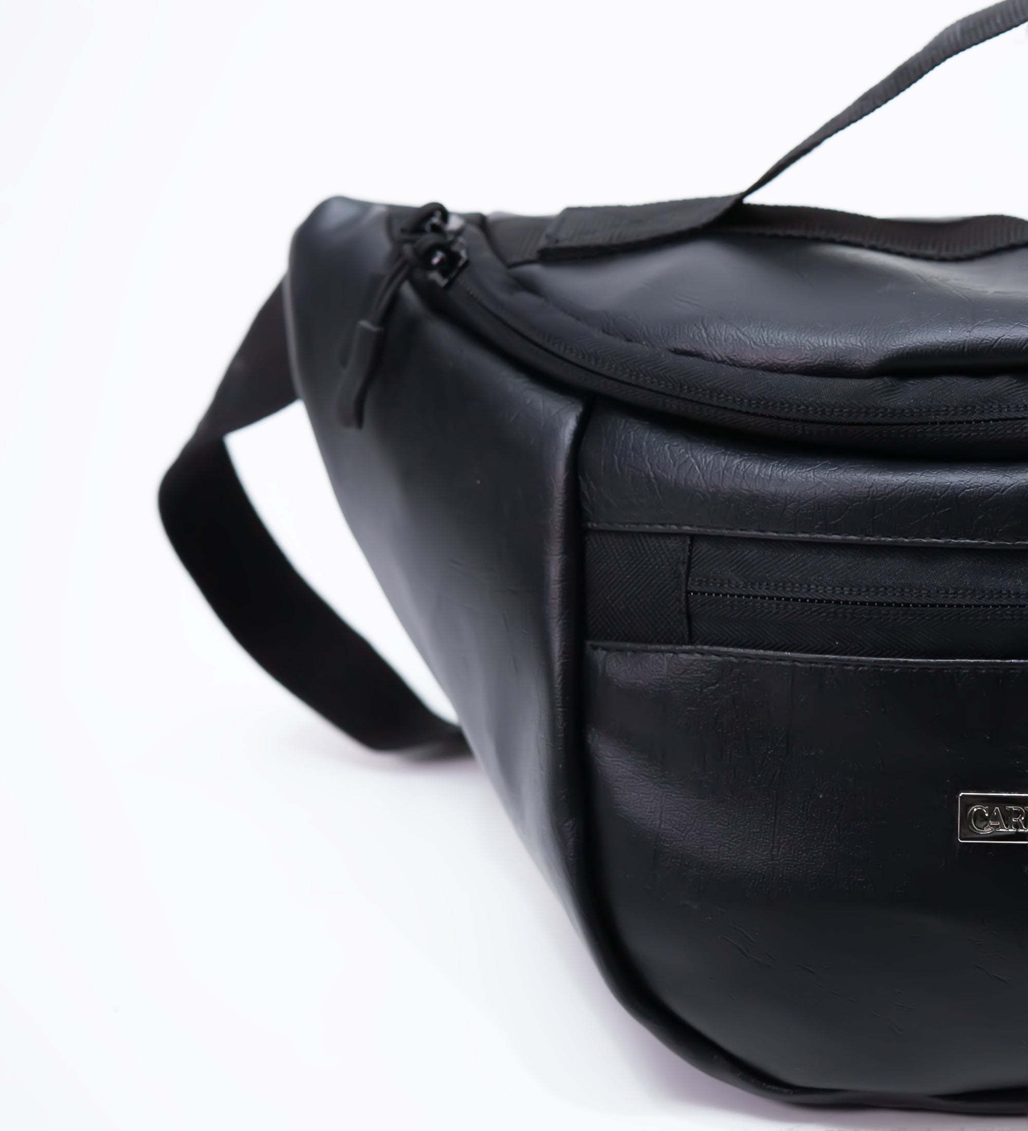 CRLi Alsa Black Fanny Bag made from zero waste PU eco leather, featuring a sleek design and adjustable strap for versatile wear.