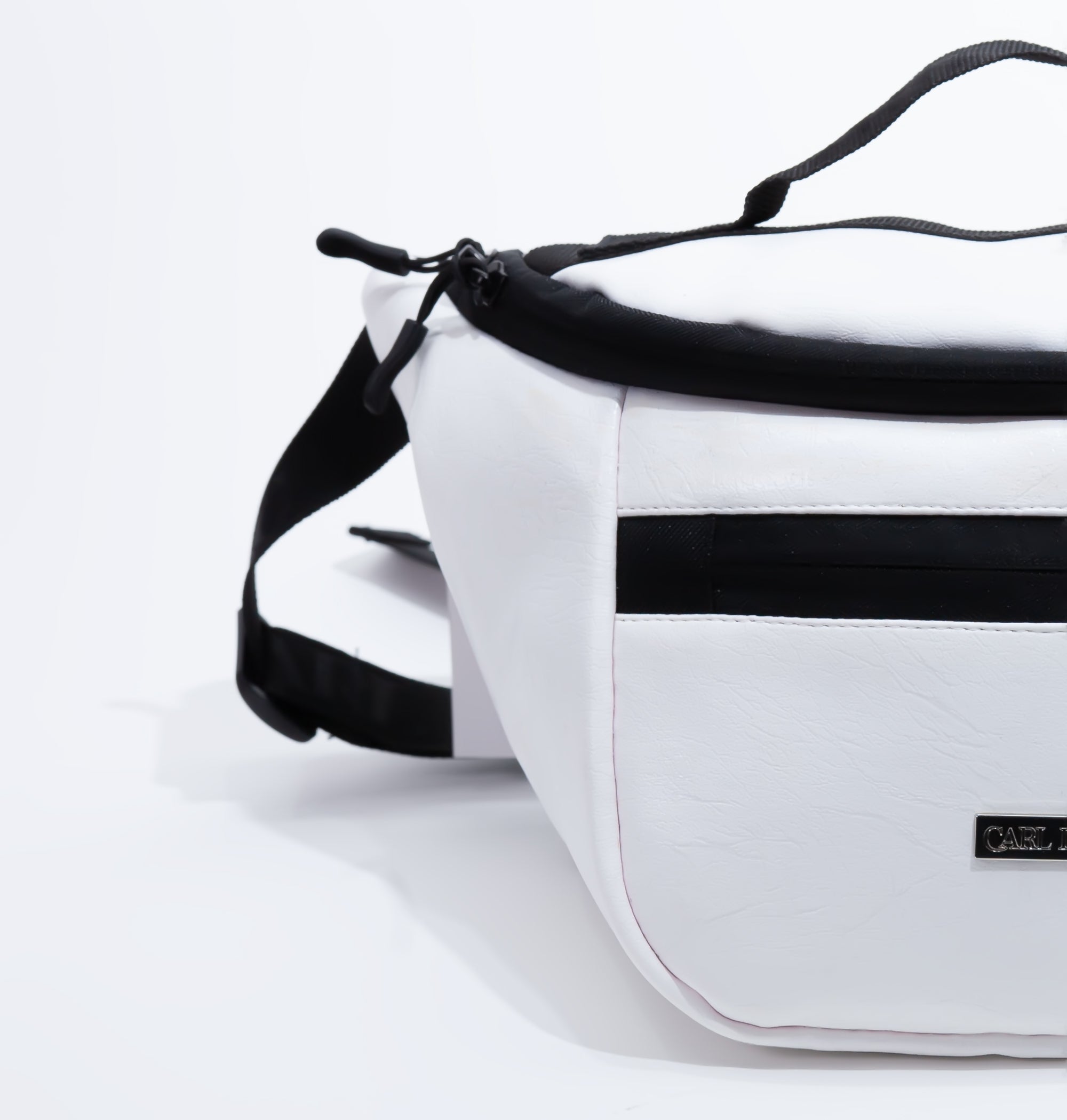 CRLi Alsa White Fanny Bag made from zero waste PU eco leather, featuring a sleek design and adjustable strap for versatile wear.