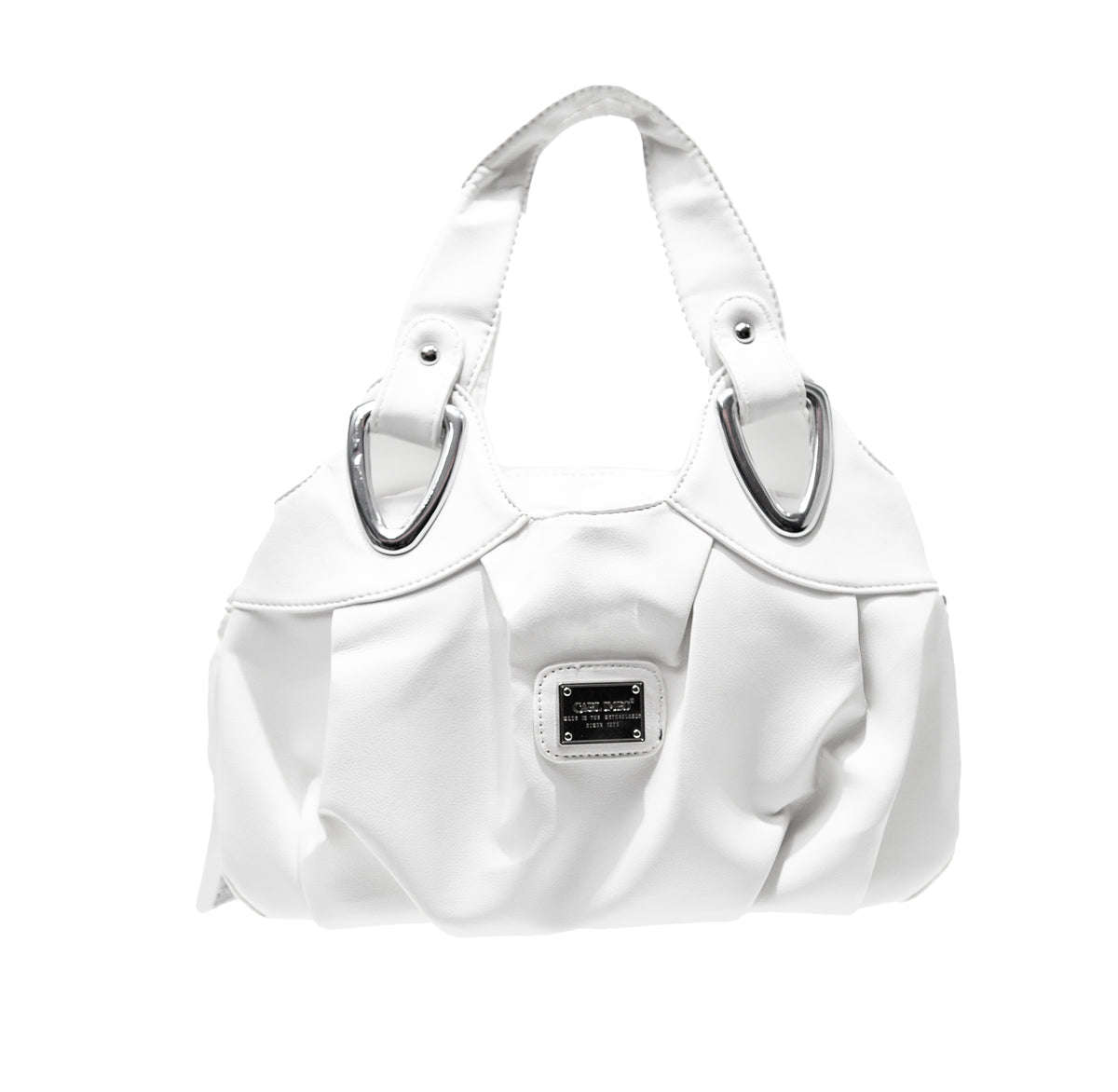 CRLi Rosario White handbag featuring an oval shape, PU leather material, and tassel decoration, designed for women.