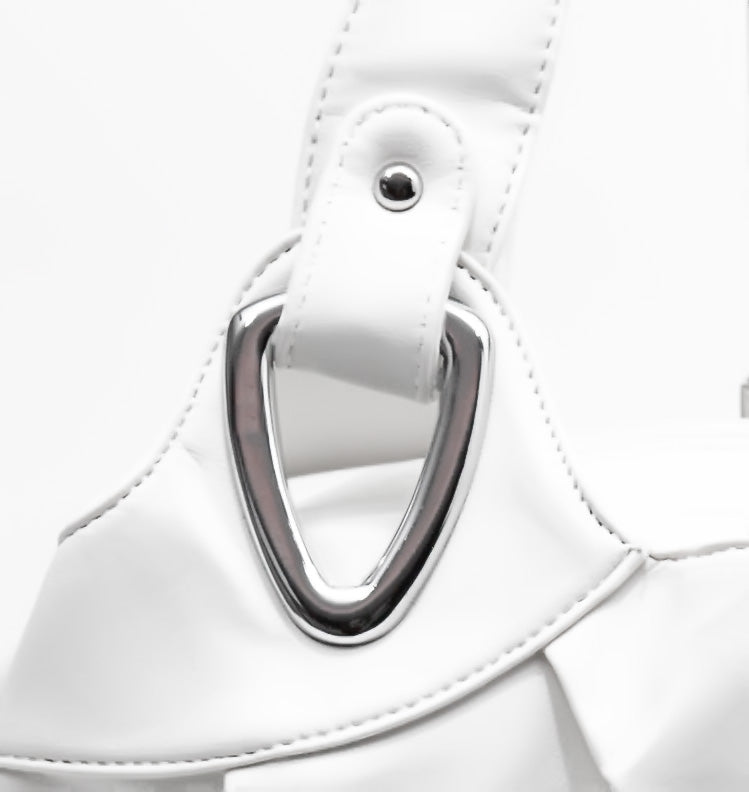 CRLi Rosario White handbag featuring an oval shape, PU leather material, and tassel decoration, designed for women.