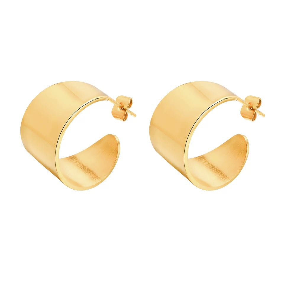 A pair of Crosby Hoops, 18k gold plated stainless steel earrings, showcasing a unique and elegant design.