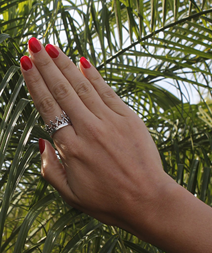 A stunning brass Crown Ring with a simplistic crown design, perfect for stacking and showcasing elegance.