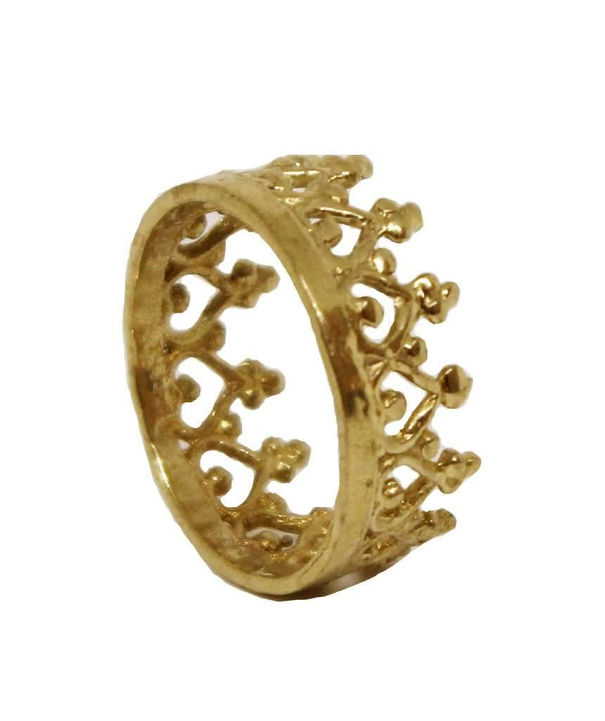 A stunning brass Crown Ring with a simplistic crown design, perfect for stacking and showcasing elegance.