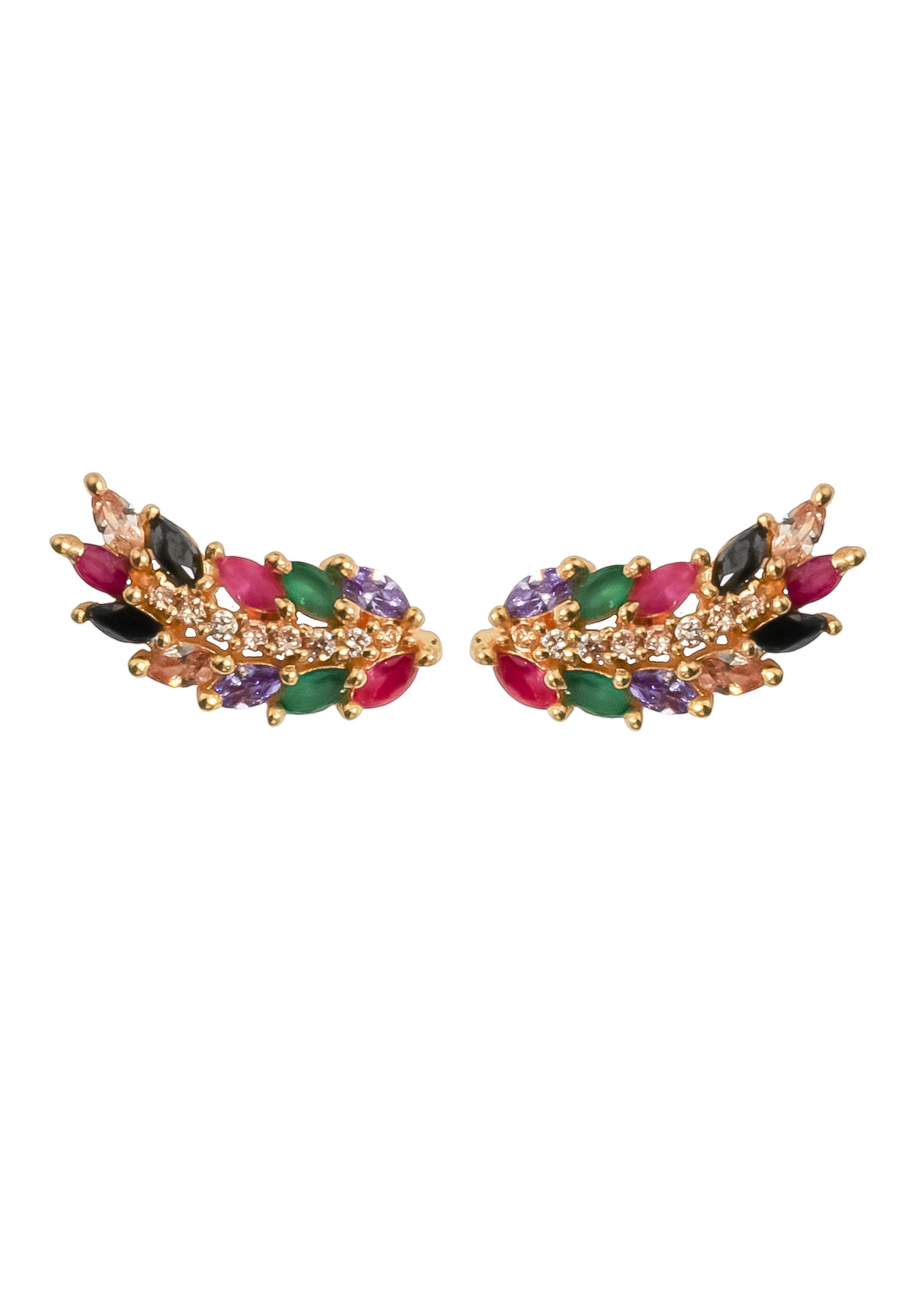 Elegant Cruise Wings Earrings featuring 18K gold plating and 19 sparkling zirconia stones, designed for sensitive ears.