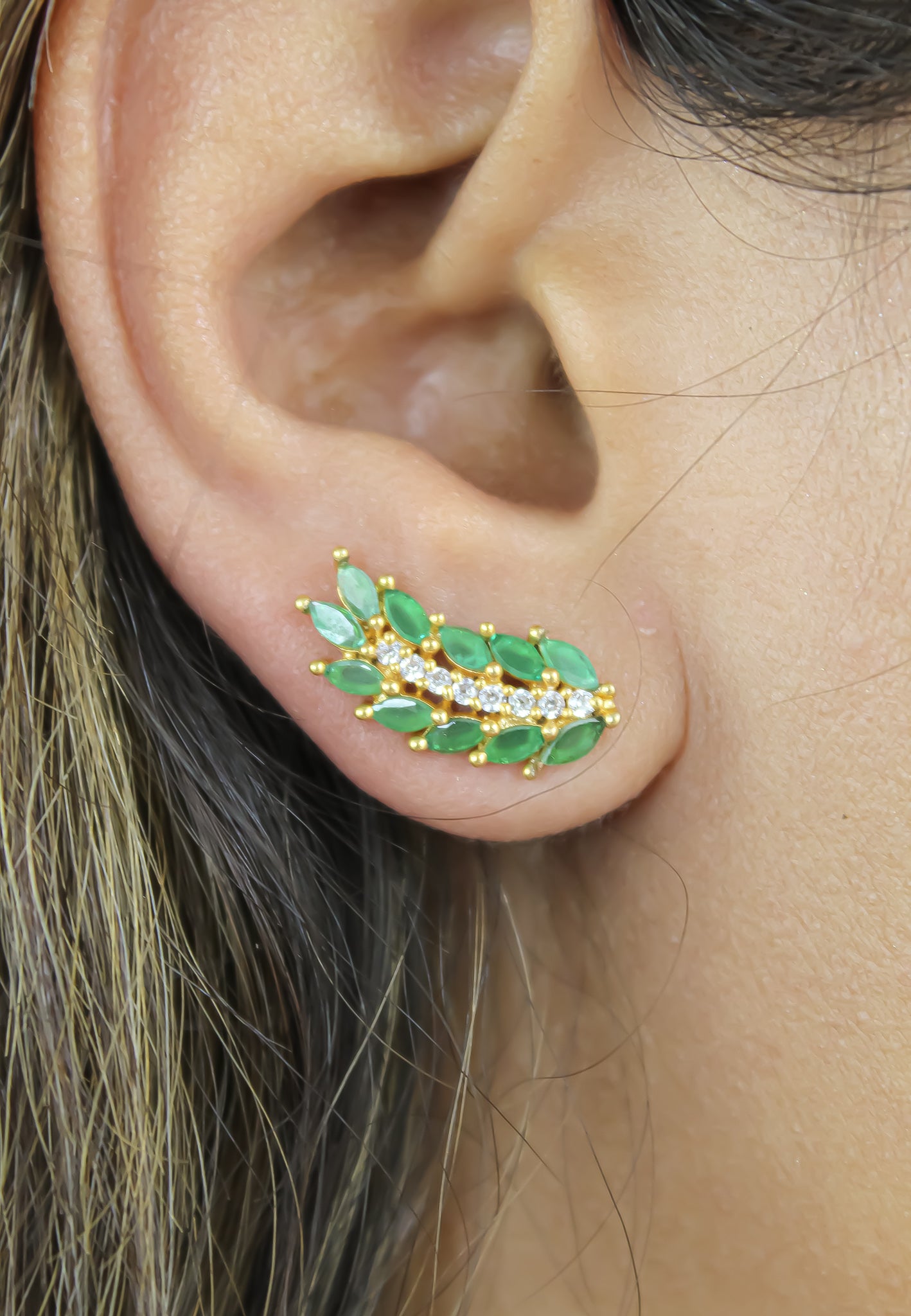 Elegant Cruise Wings Earrings featuring 18K gold plating and 19 sparkling zirconia stones, designed for sensitive ears.