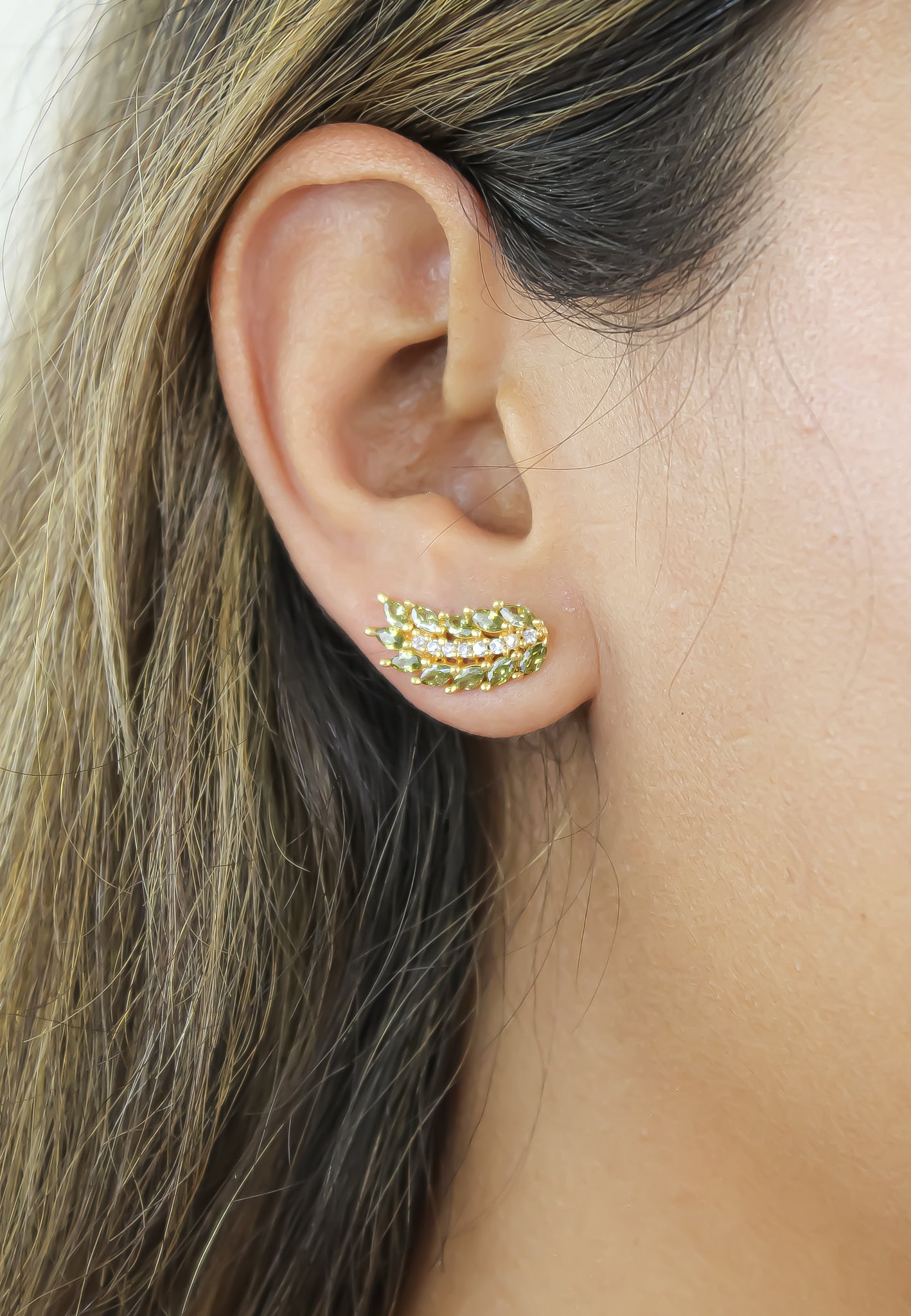 Elegant Cruise Wings Earrings featuring 18K gold plating and 19 sparkling zirconia stones, designed for sensitive ears.